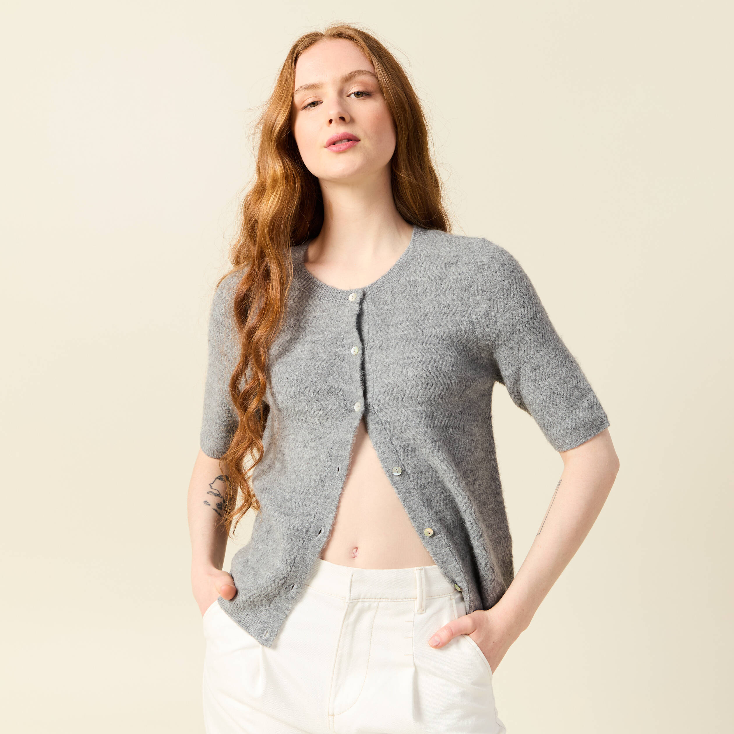 gilet manches courtes gris clair femme Gilet manches courtes gris clair femme