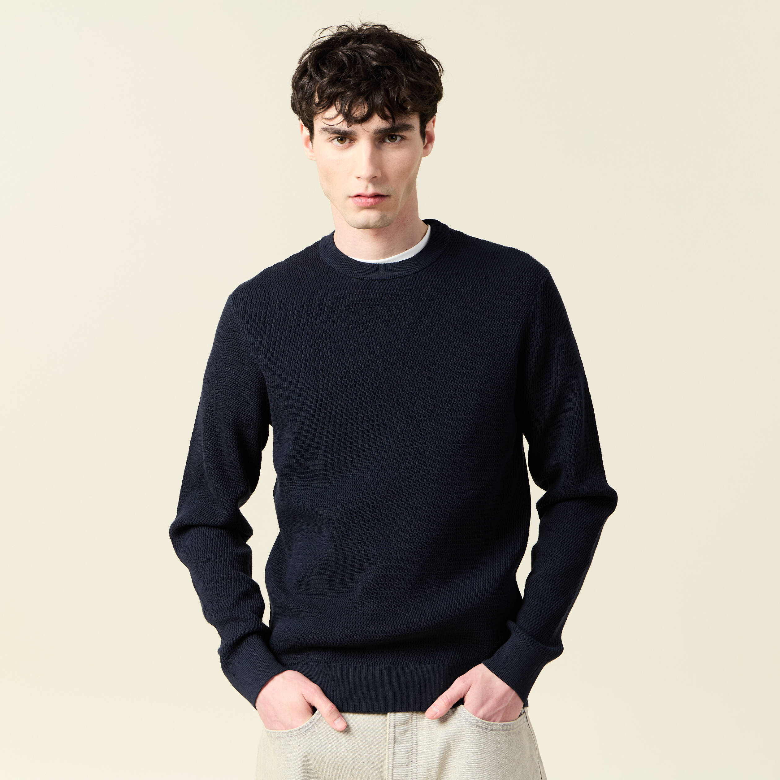 pull droit manches longues bleu marine homme Pull droit manches longues bleu marine homme