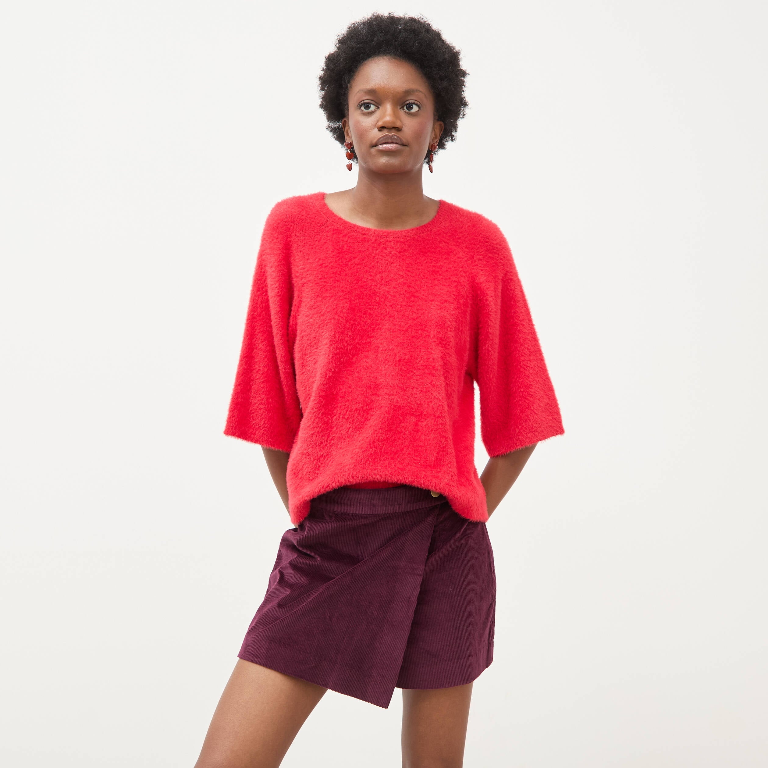 Jupe taille haute en velours prune femme