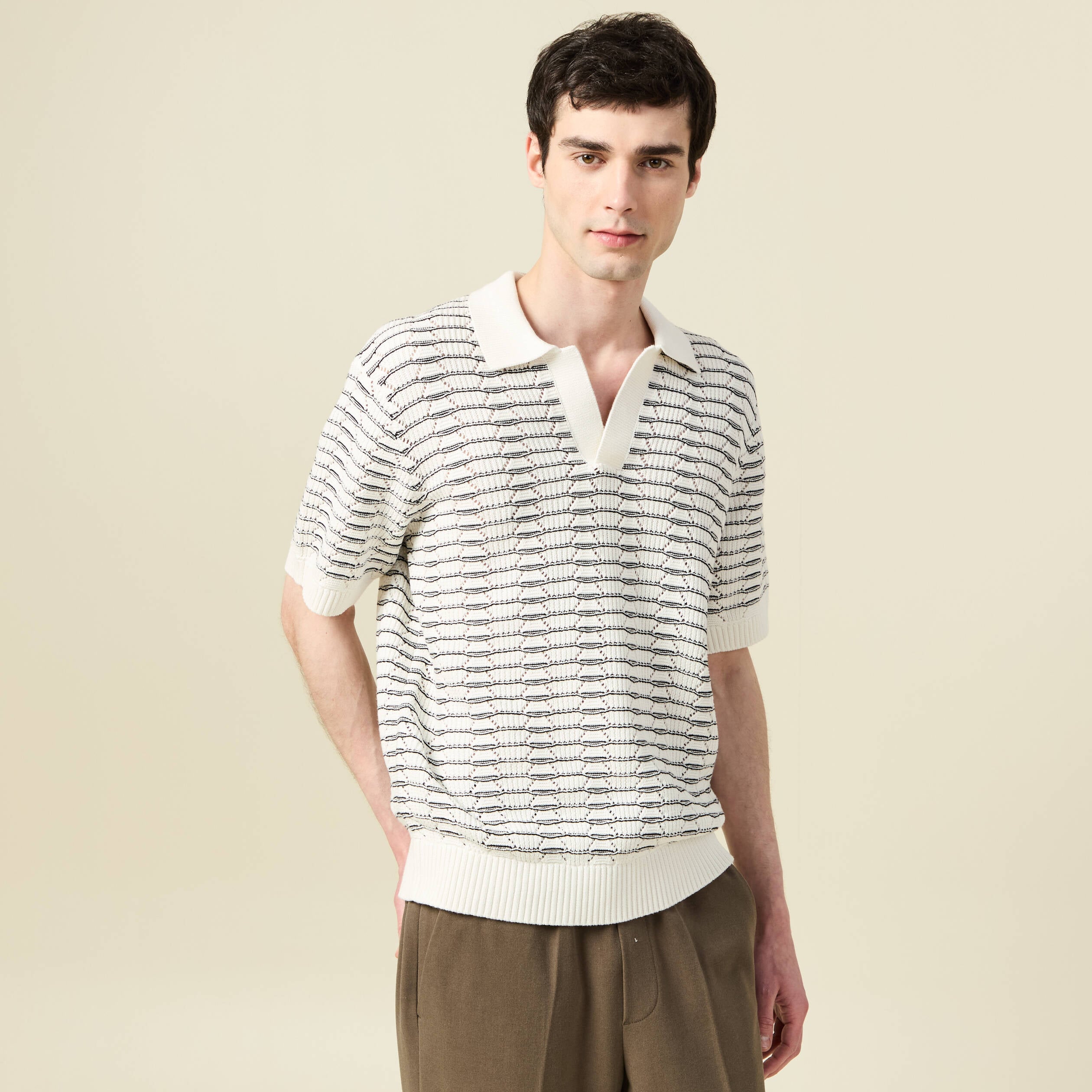 Polo ample en coton manches courtes ecru homme