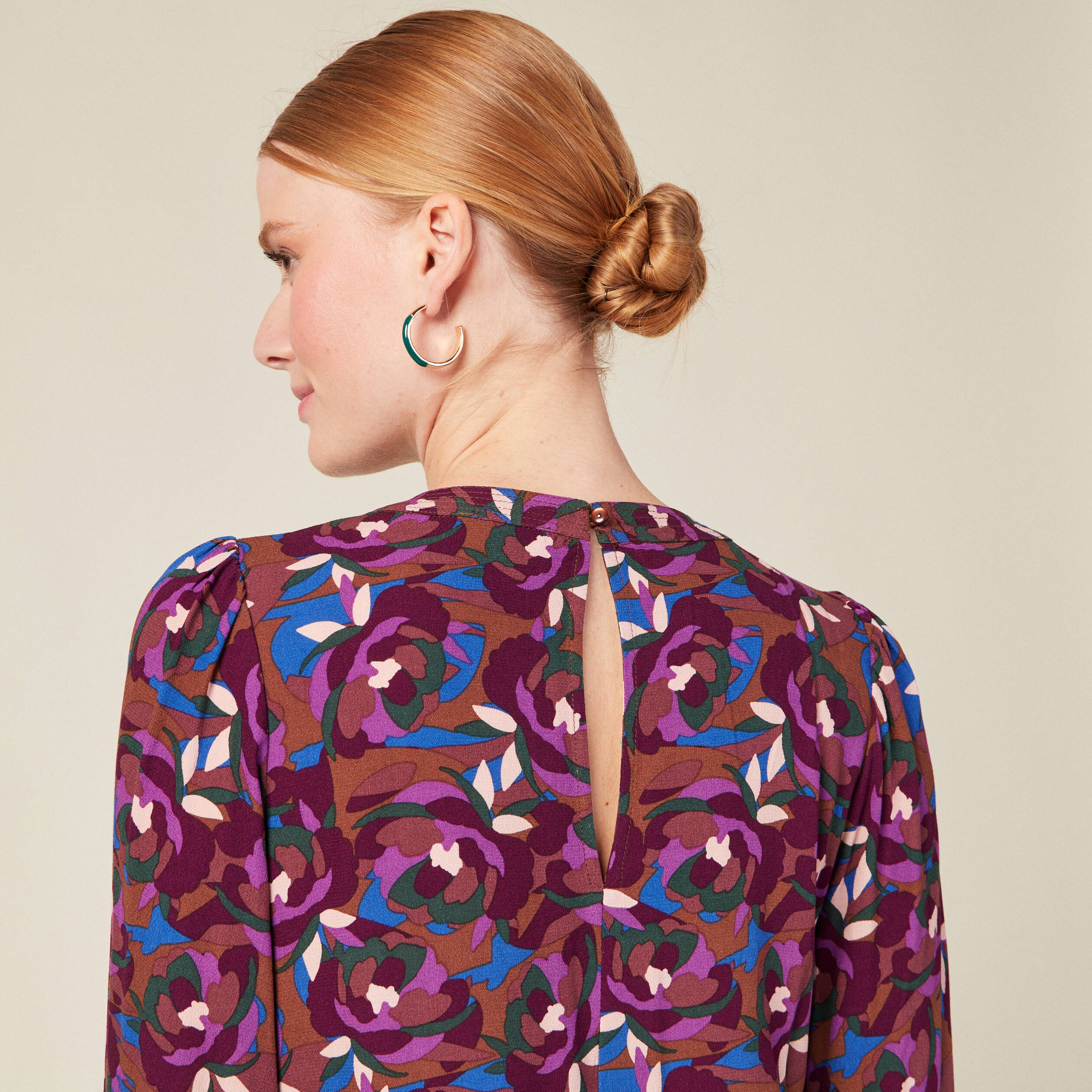 Blouse manches longues col rond marron femme