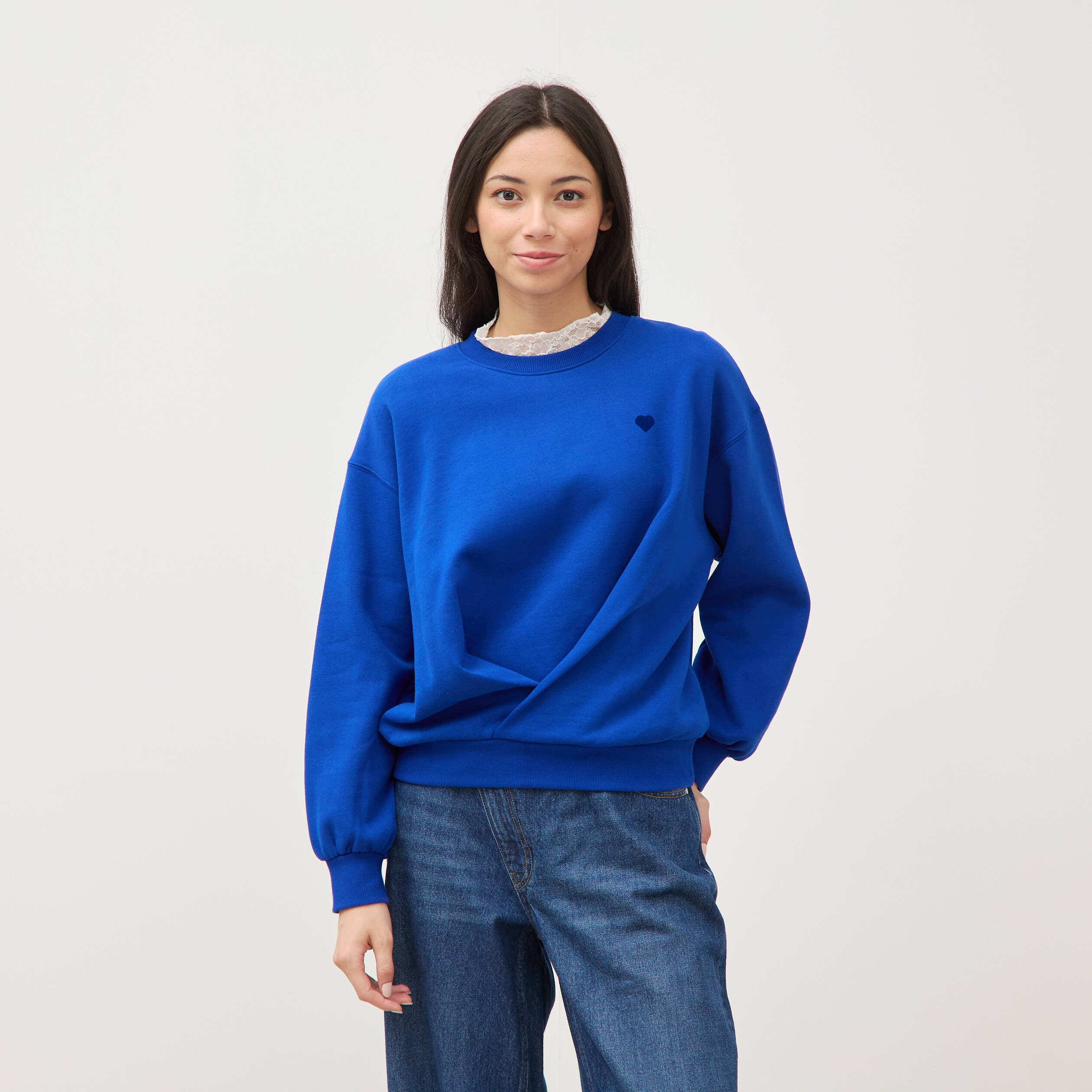 Sweat droit col rond manches longues bleu electrique femme