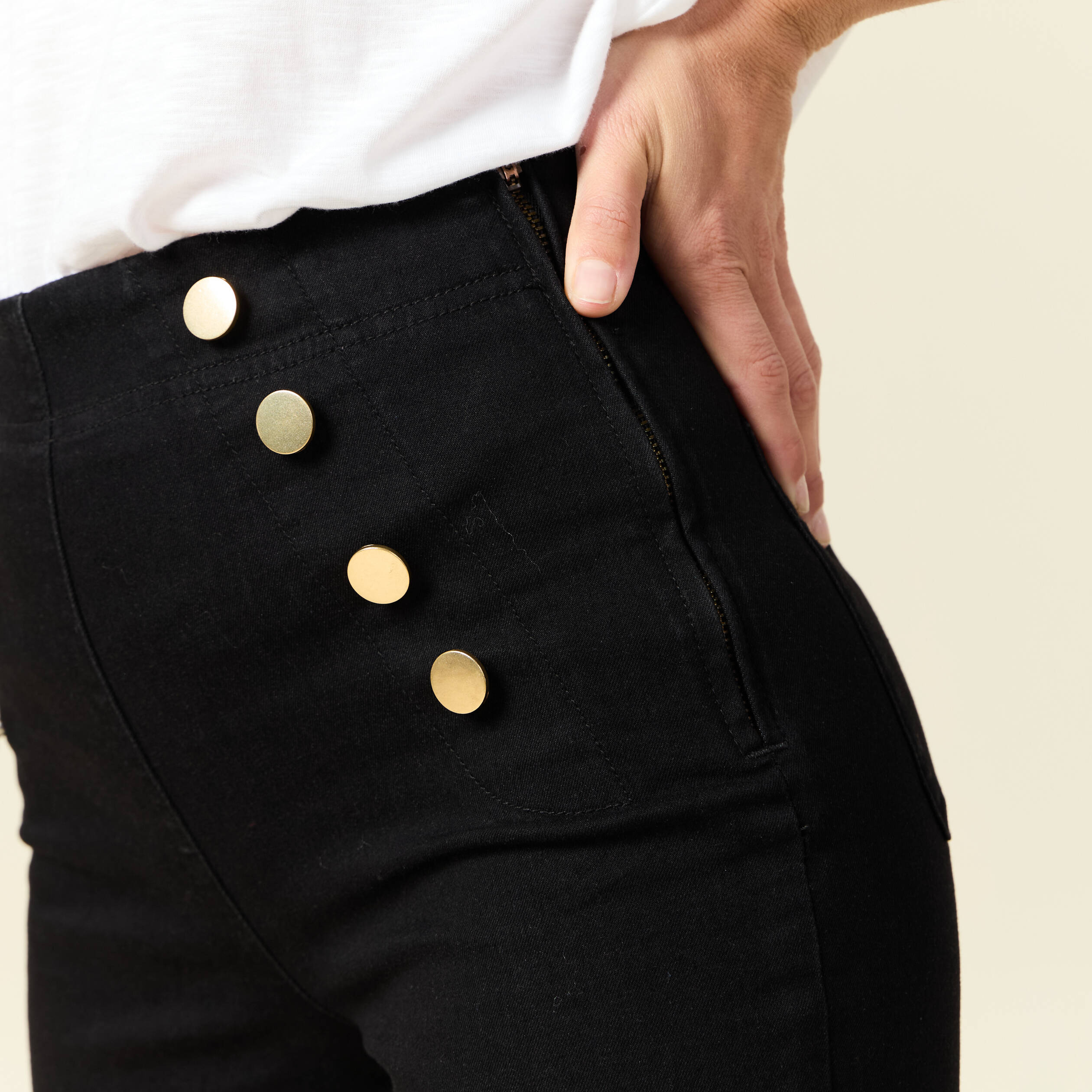 jeans flare a pont denim noir femme Jeans flare à pont denim noir femme