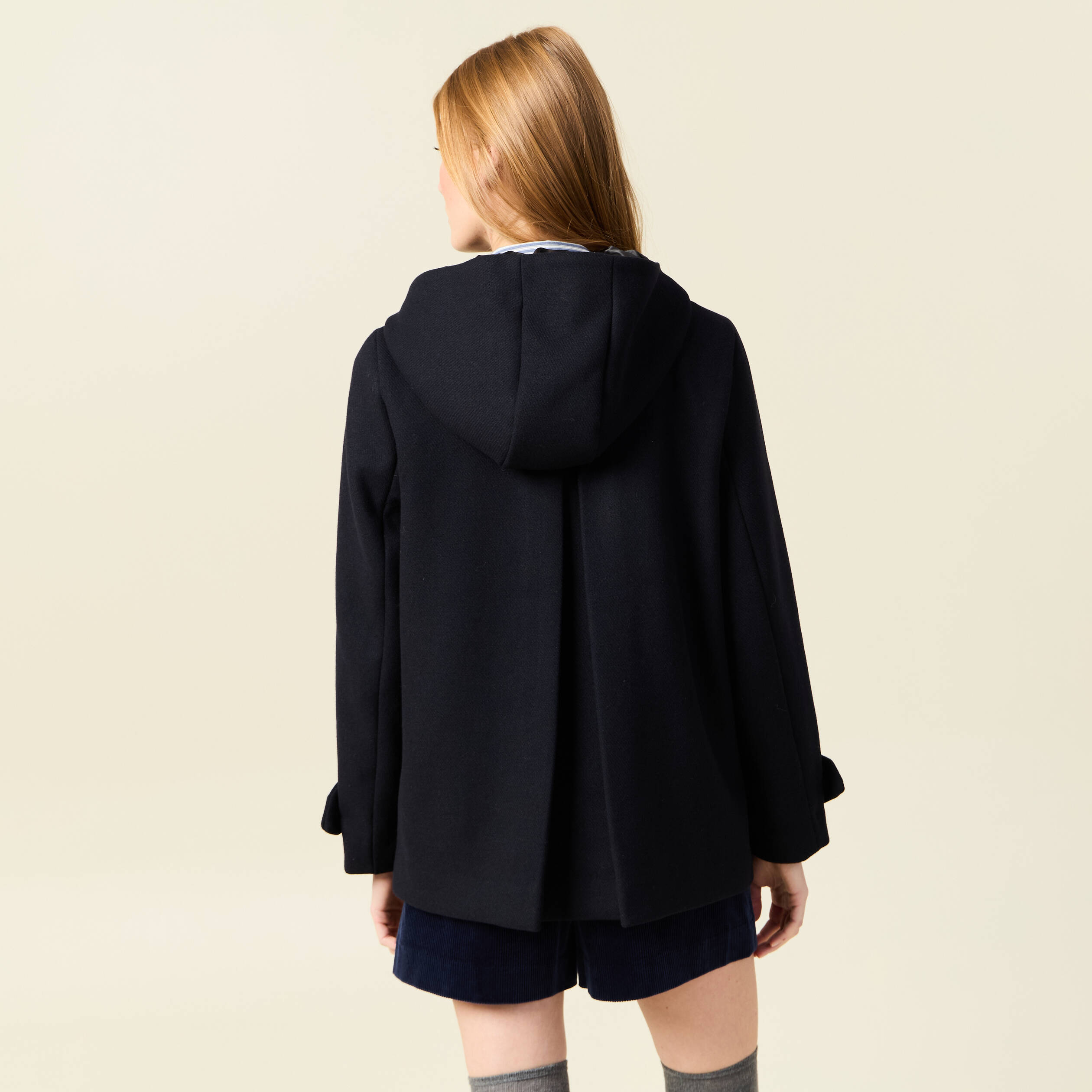 Caban oversize court à capuche bleu foncé femme