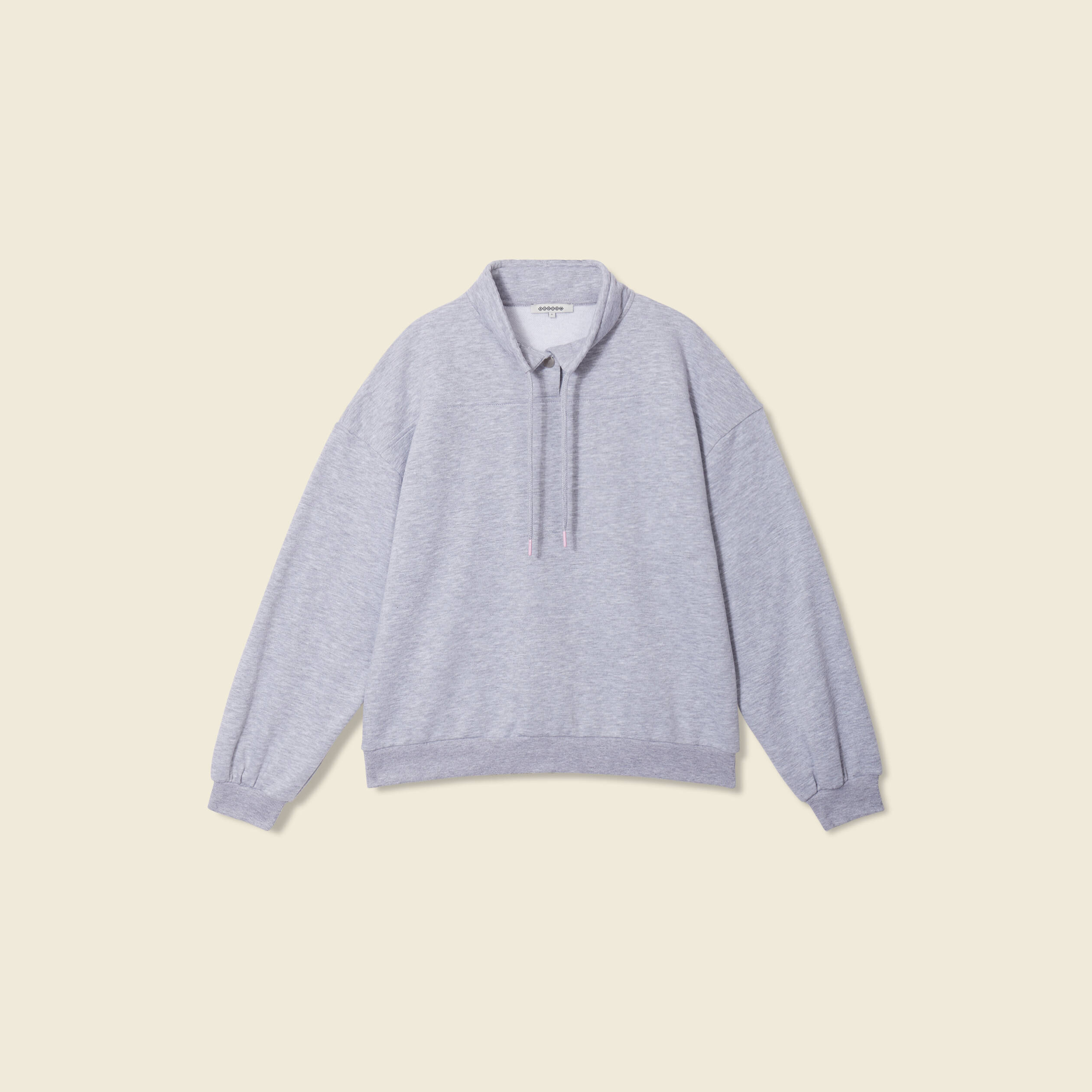 Sweat col camionneur boutonn&eacute; gris femme