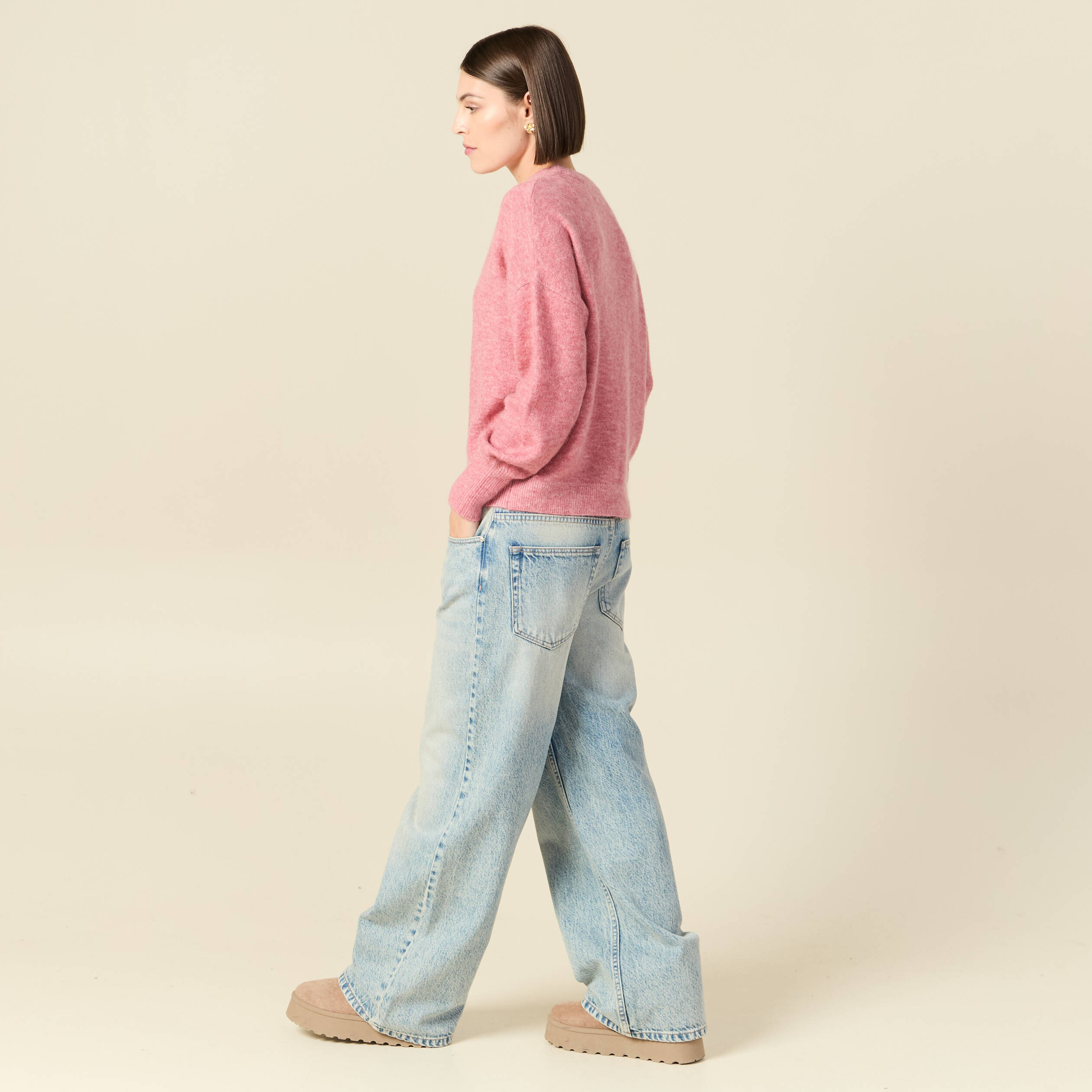 Pull col rond manches longues mauve femme