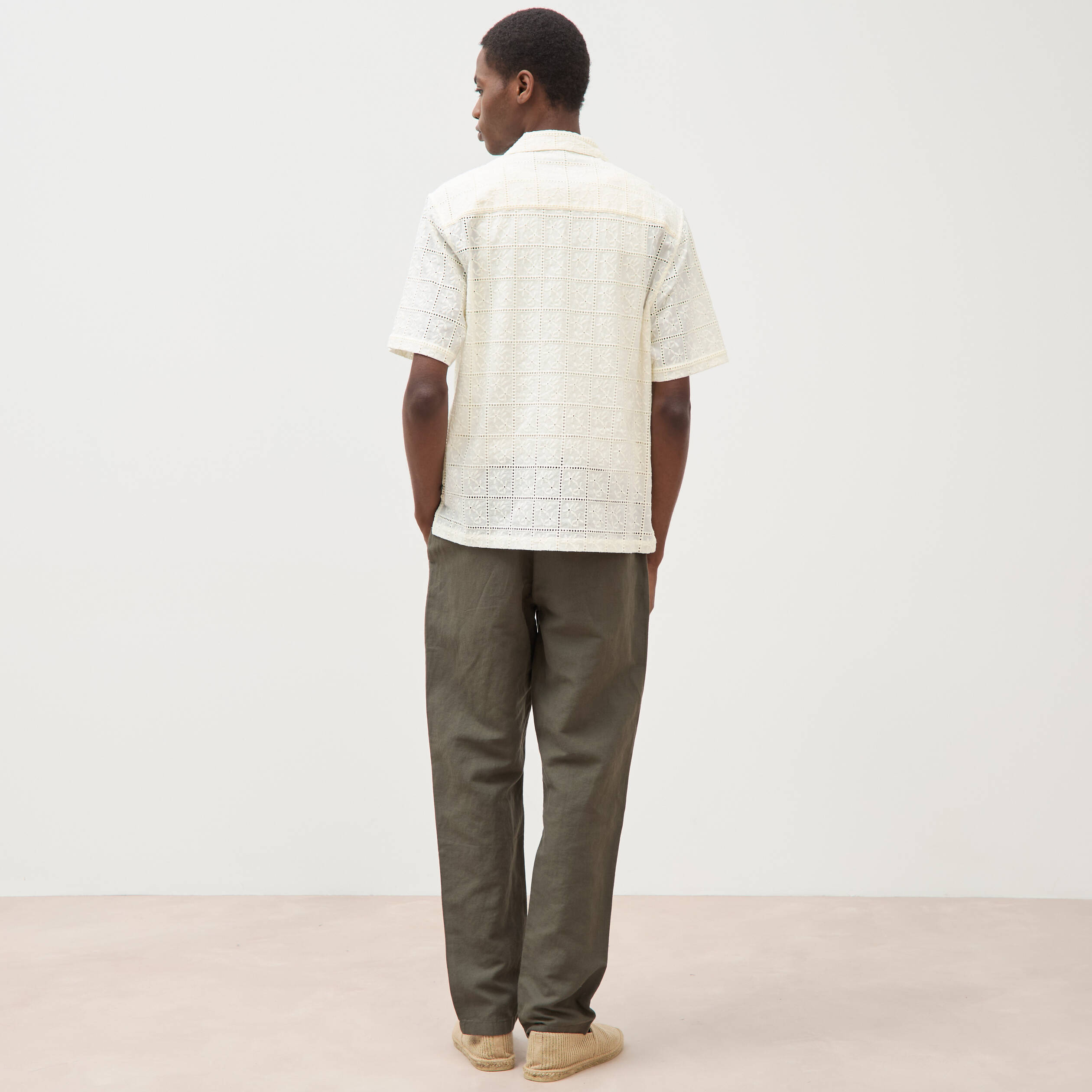Chemise boyfriend en coton avec broderie ecru homme