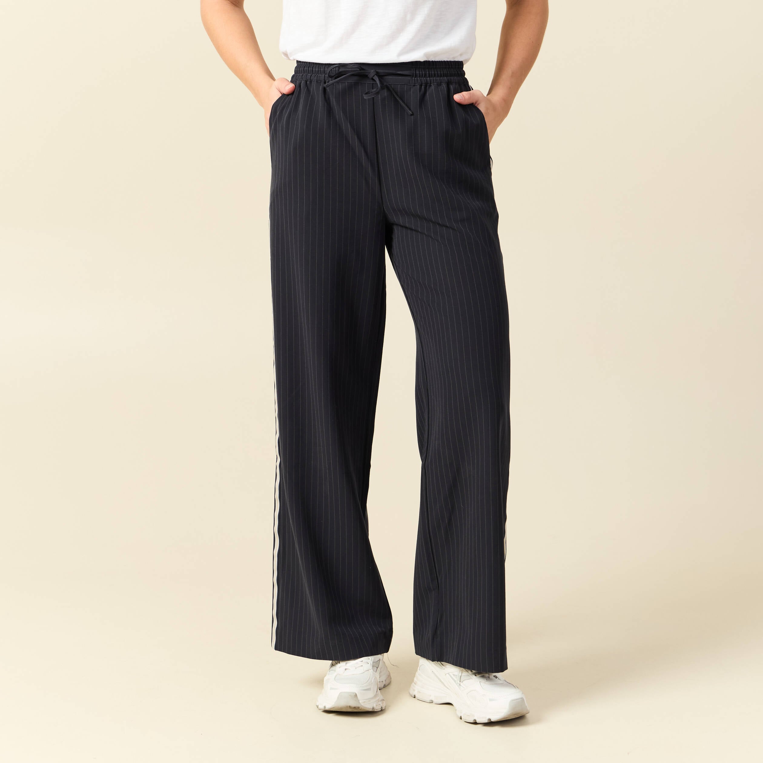 Pantalon taille haute bleu marine femme