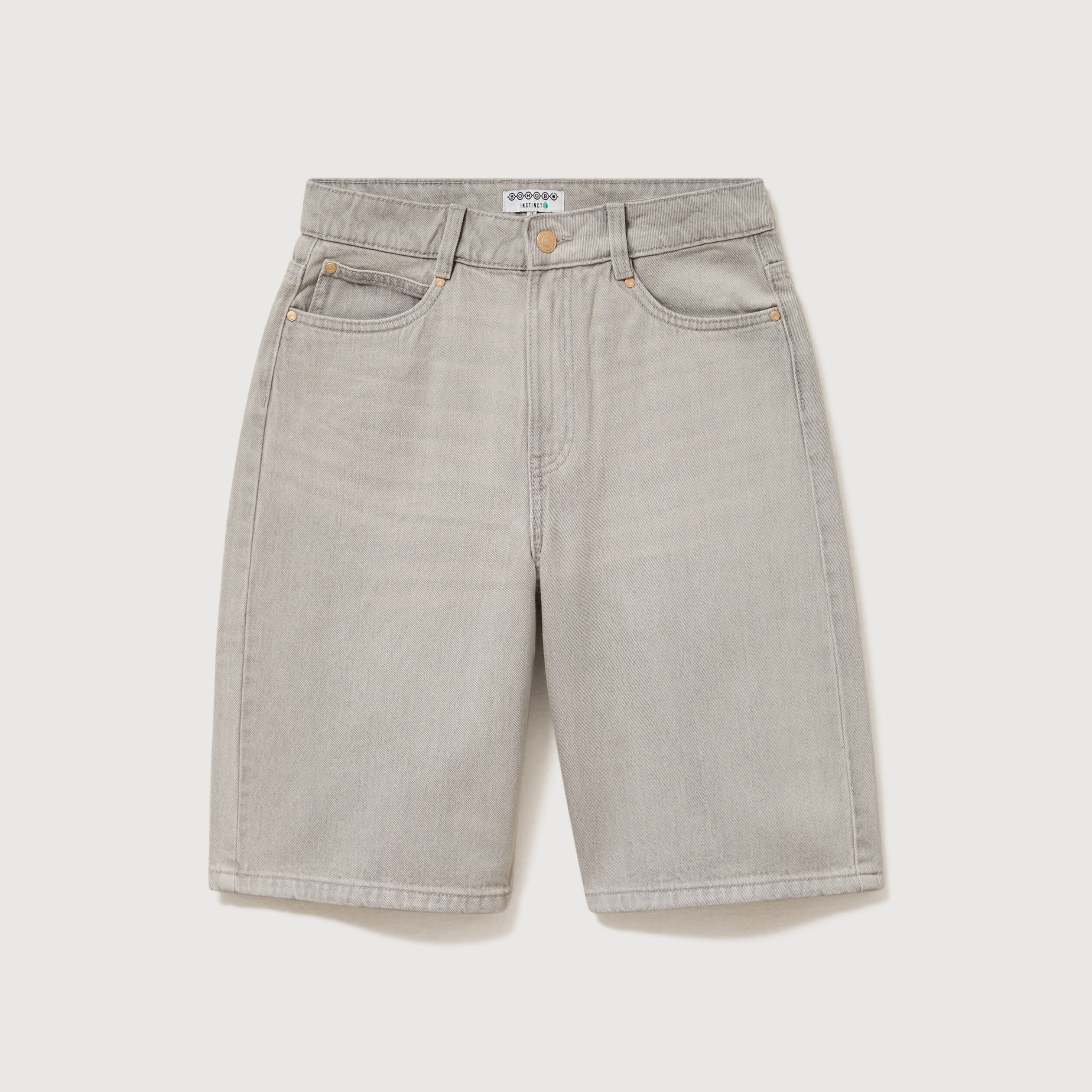 Bermuda large taille haute en coton denim gris clair femme