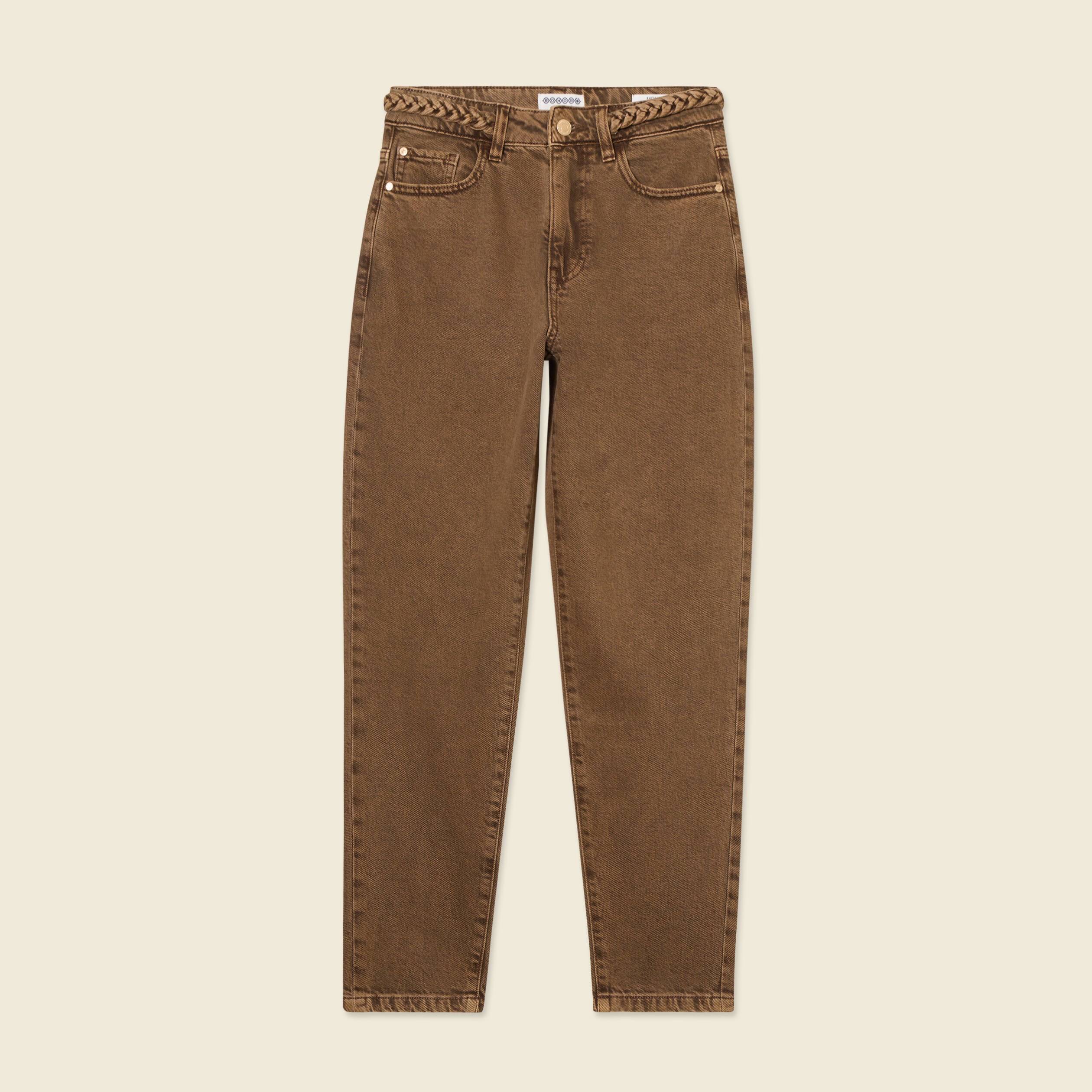 Jeans mom 7/8&egrave;me marron fonc&eacute; femme