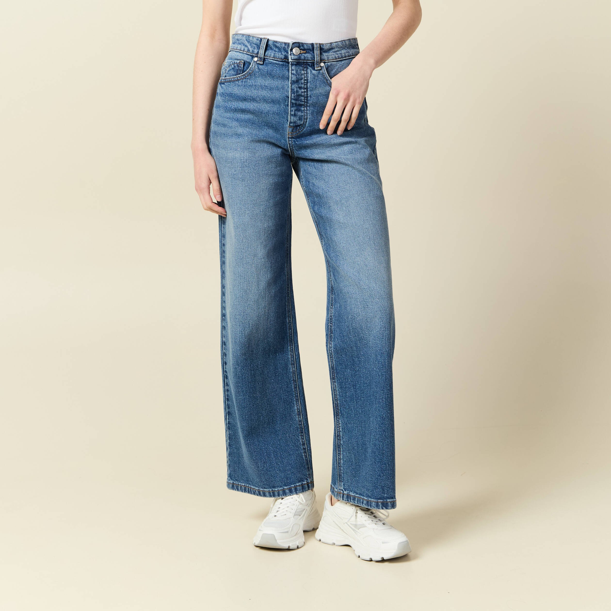 jeans large taille haute denim stone femme Jeans large taille haute denim stone femme