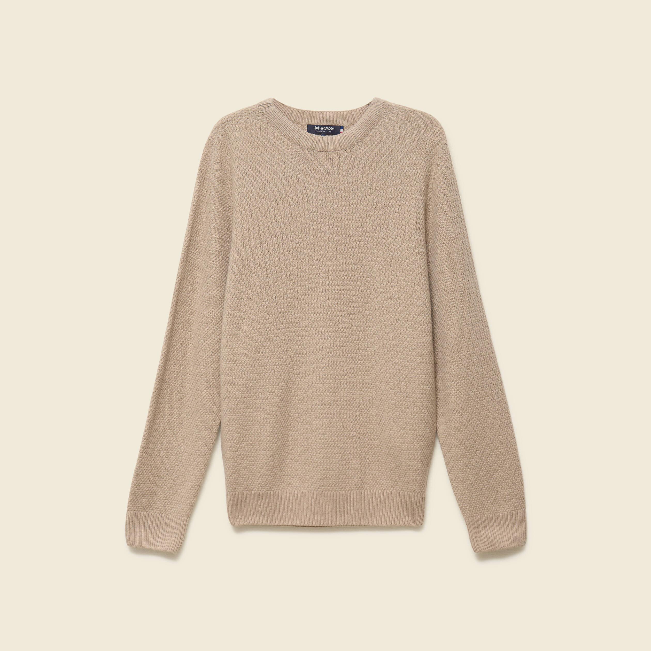 Pull manches longues fabriqu&eacute; en France sable homme