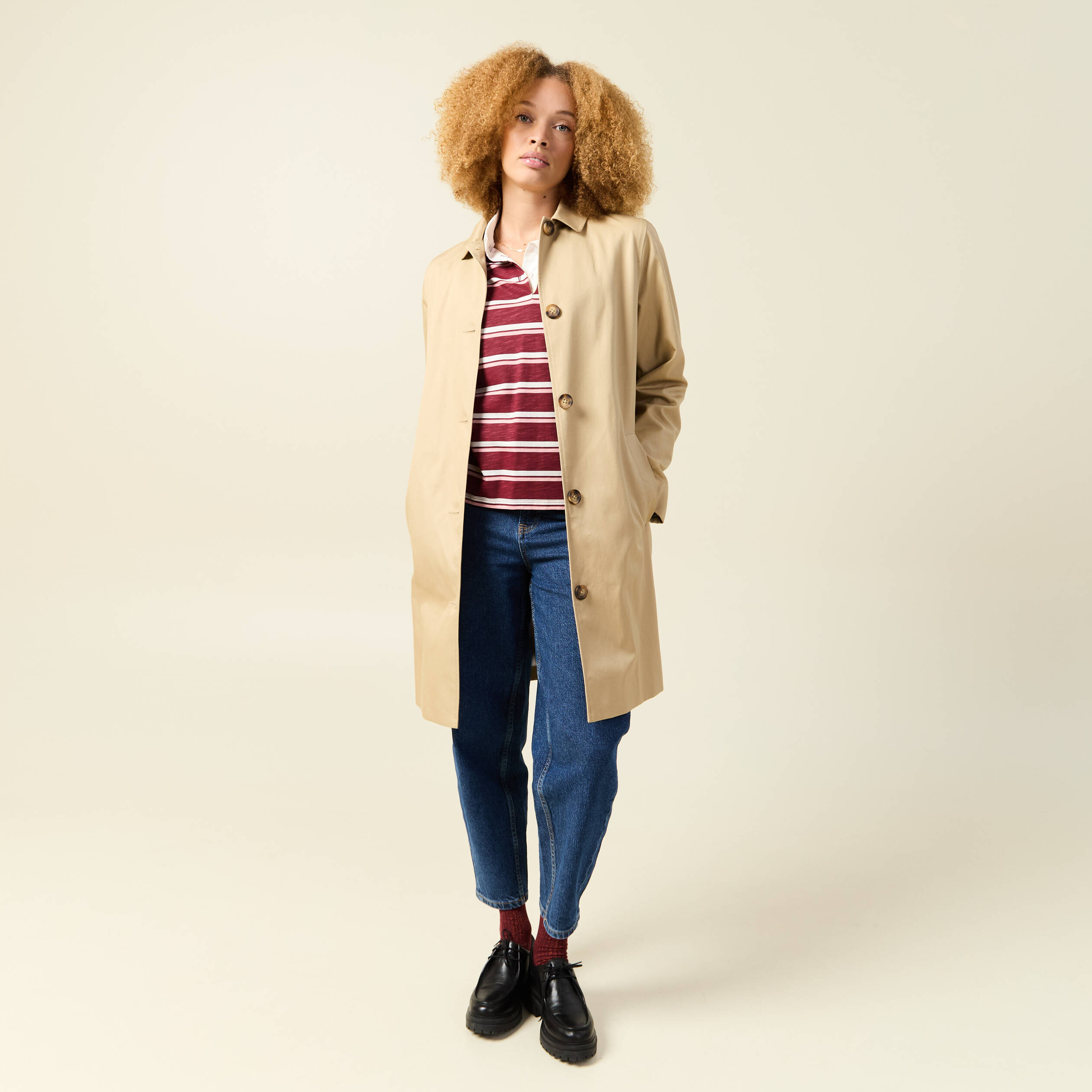 T-shirt droit manches longues en coton bordeaux femme