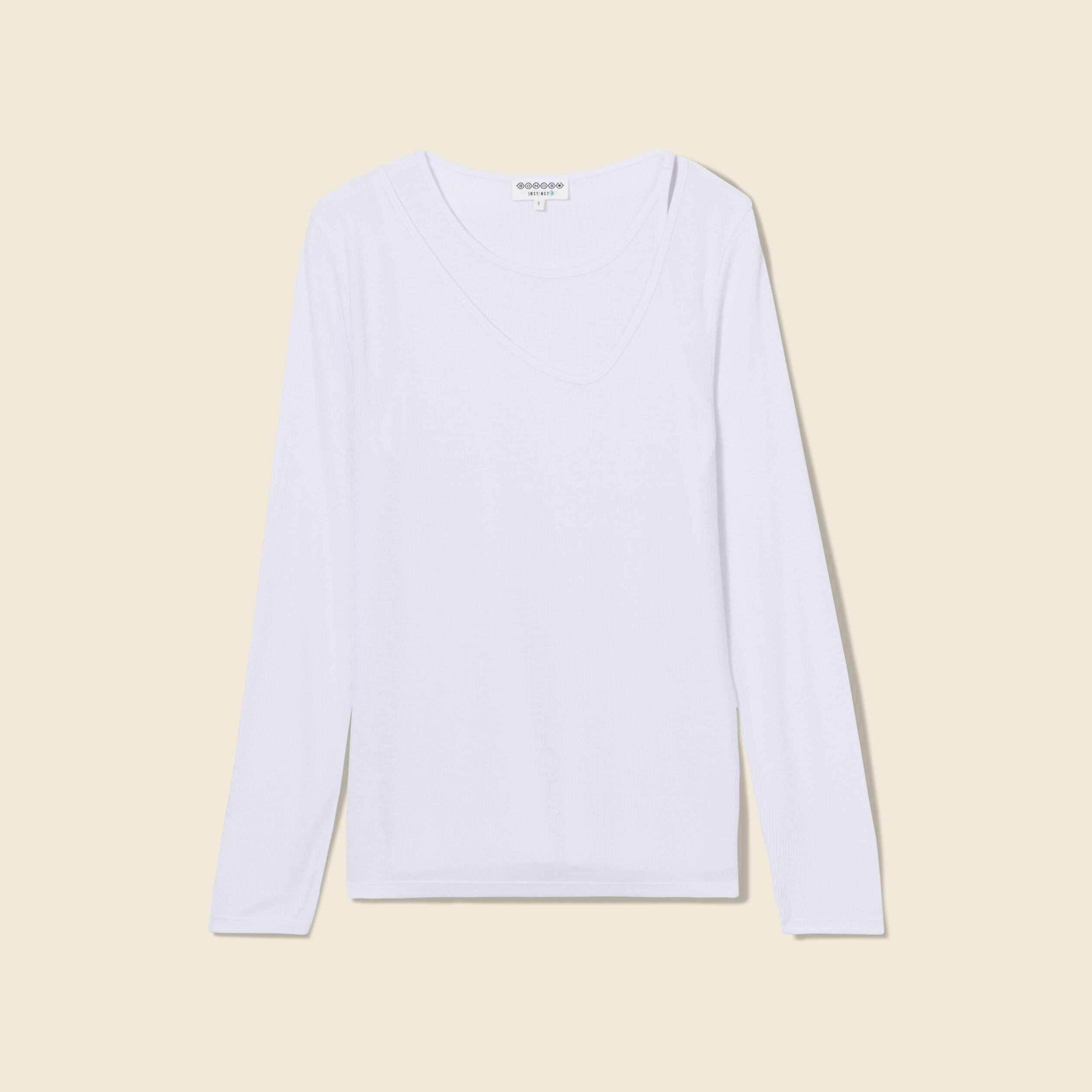 T-shirt ajust&eacute; d&eacute;collet&eacute; manches longues blanc femme