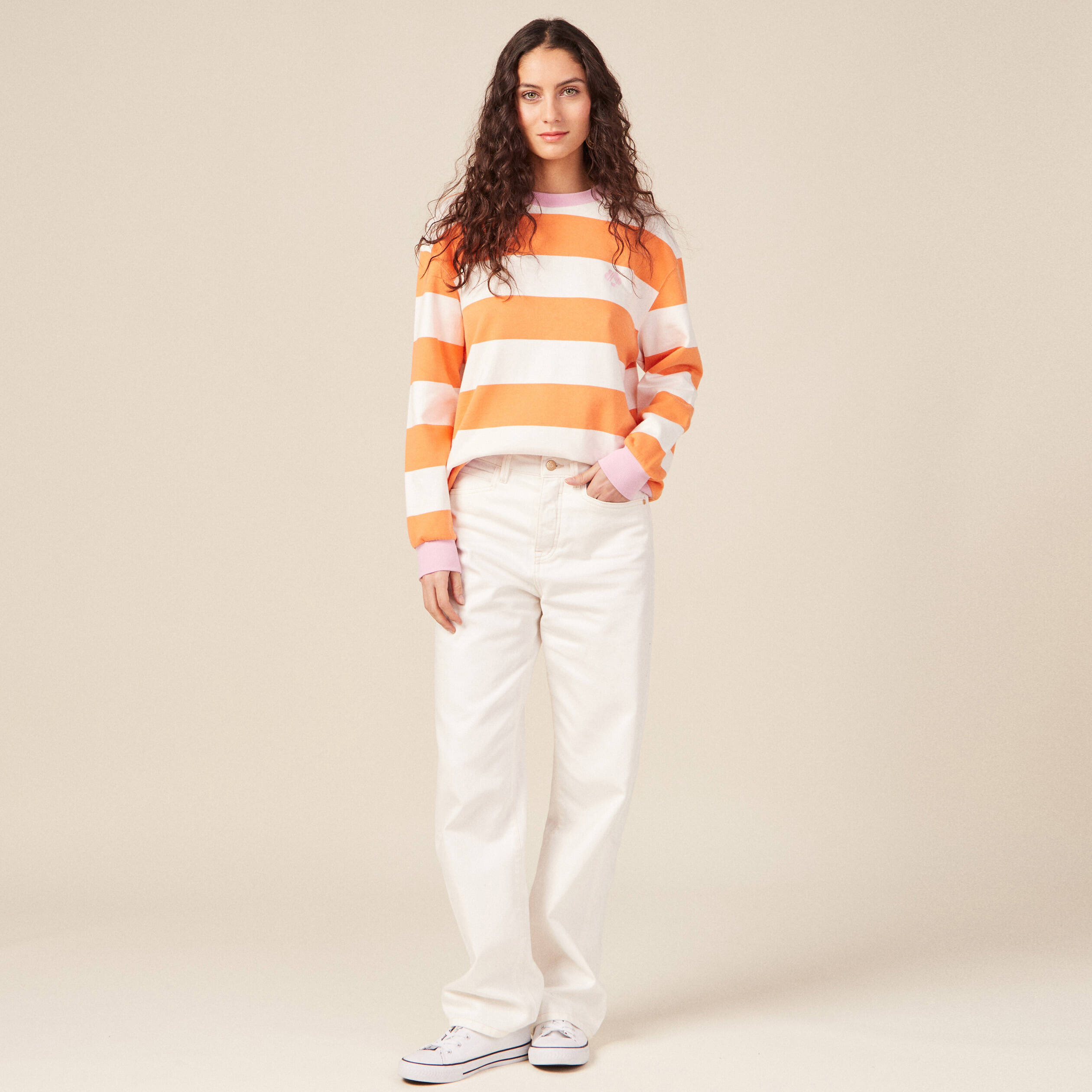 sweat eco responsable orange clair femme Sweat éco-responsable orange clair femme