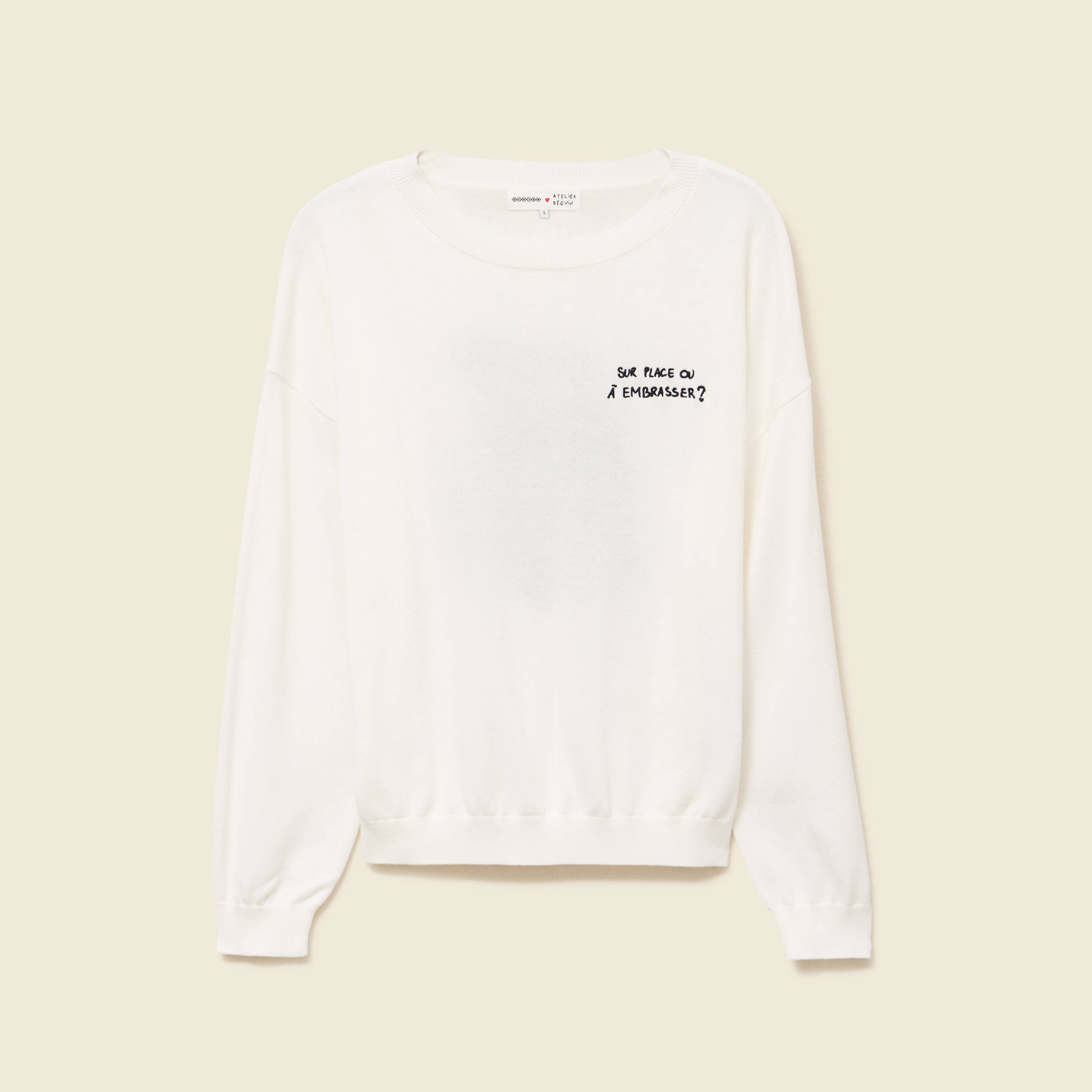 Pull col rond Atelier Beguin x Bonobo ecru femme