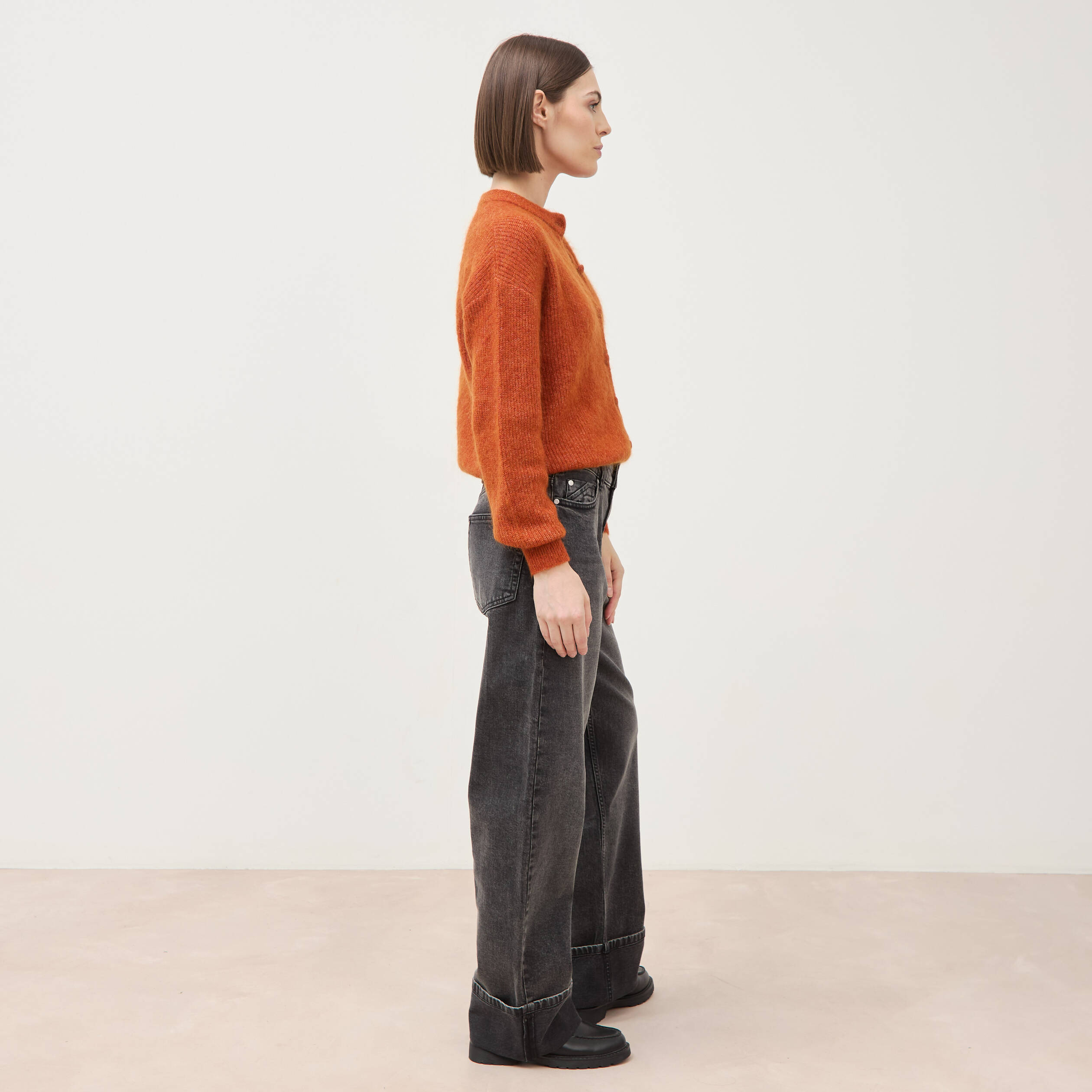 Jeans straight taille standard denim gris femme