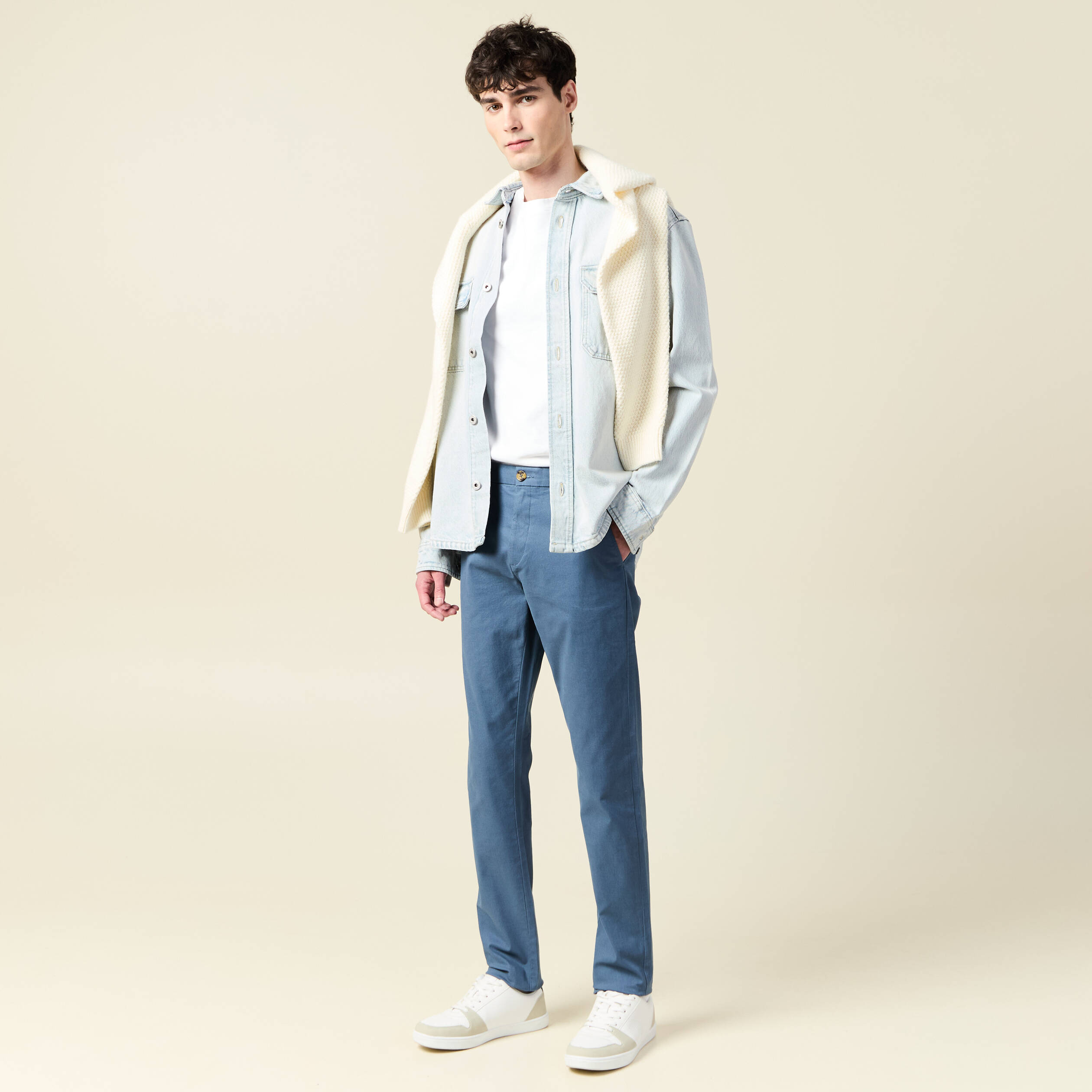 Pantalon chino slim bleu foncé homme