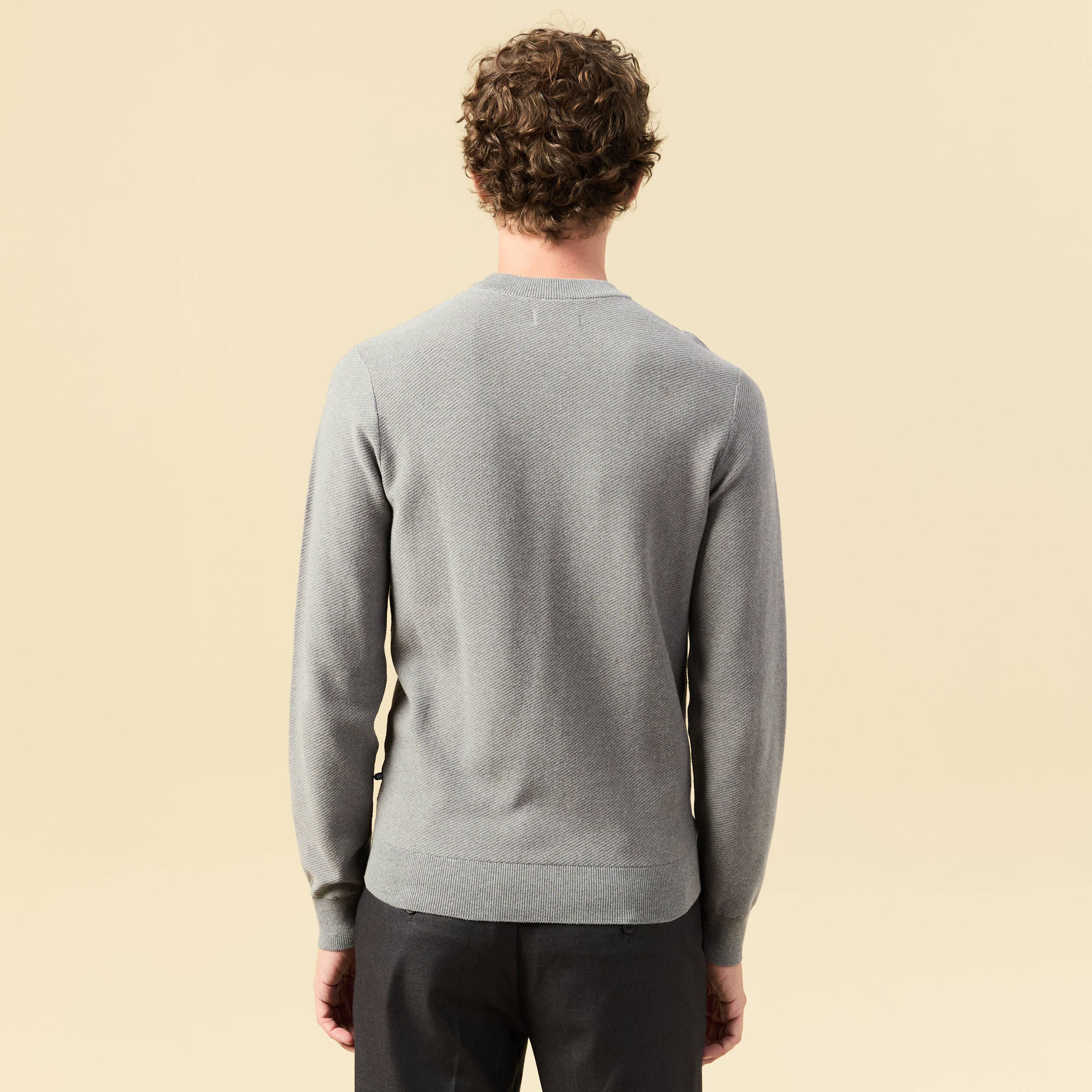 Pull col rond manches longues gris homme