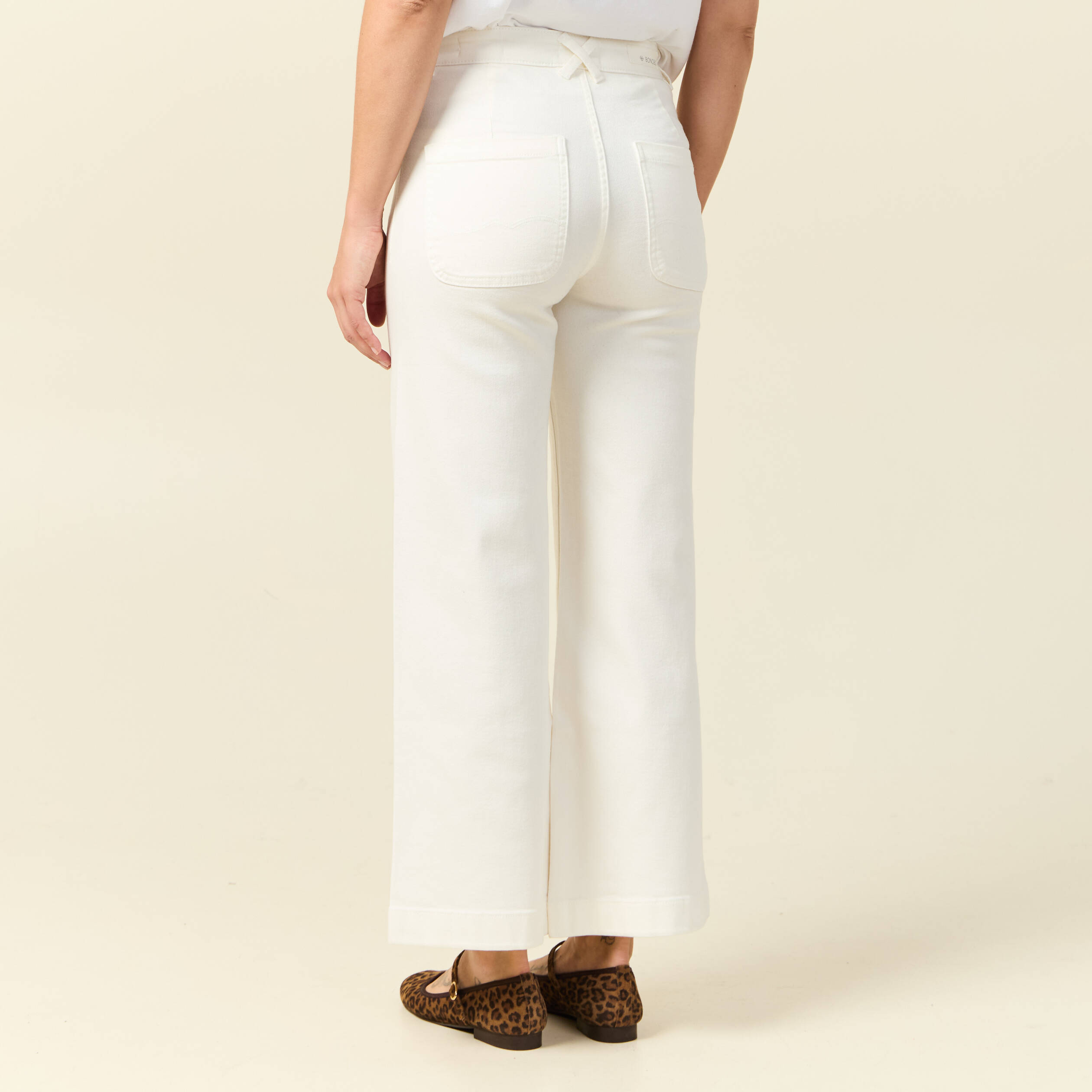 Jeans large taille haute denim blanc femme