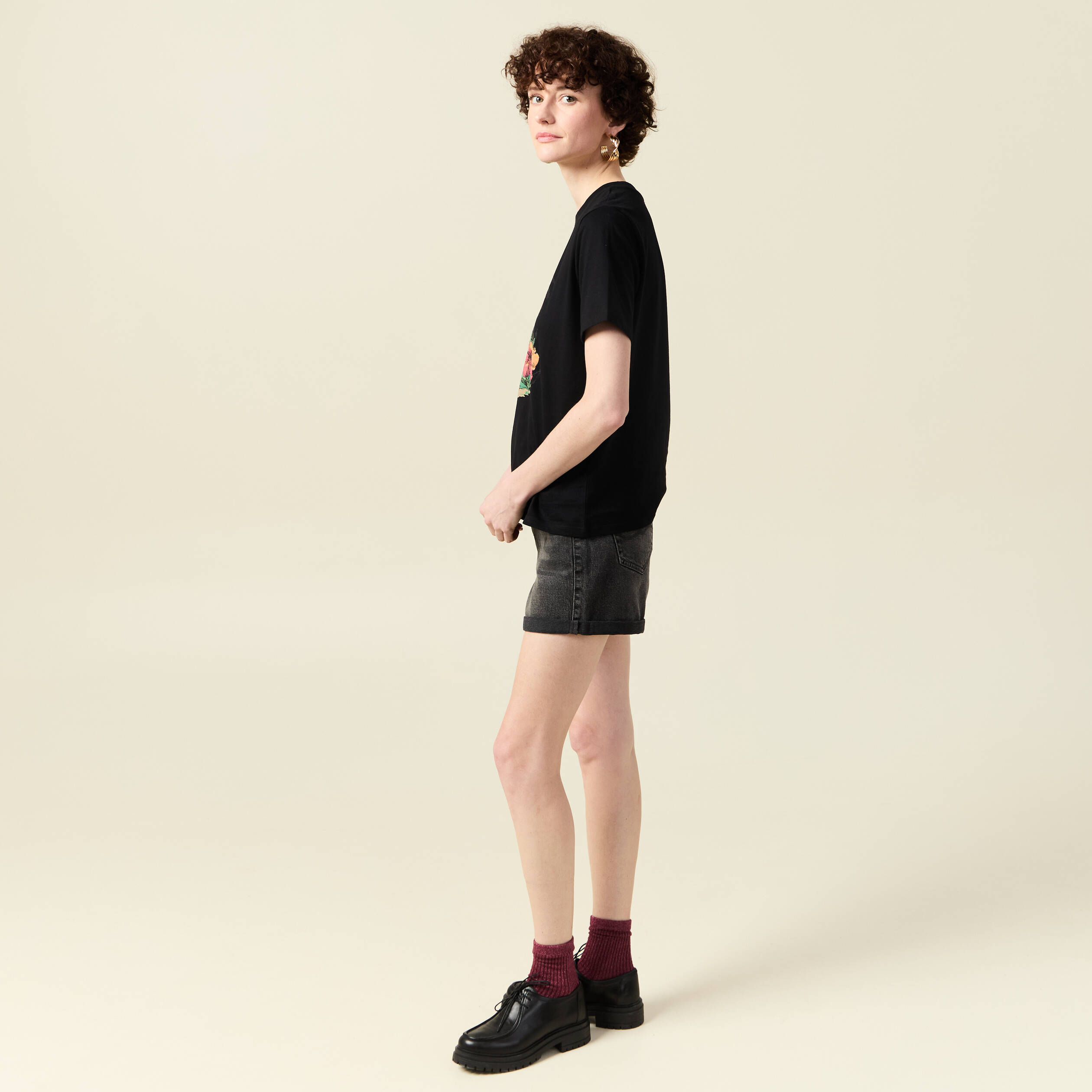 T-shirt manches courtes noir femme
