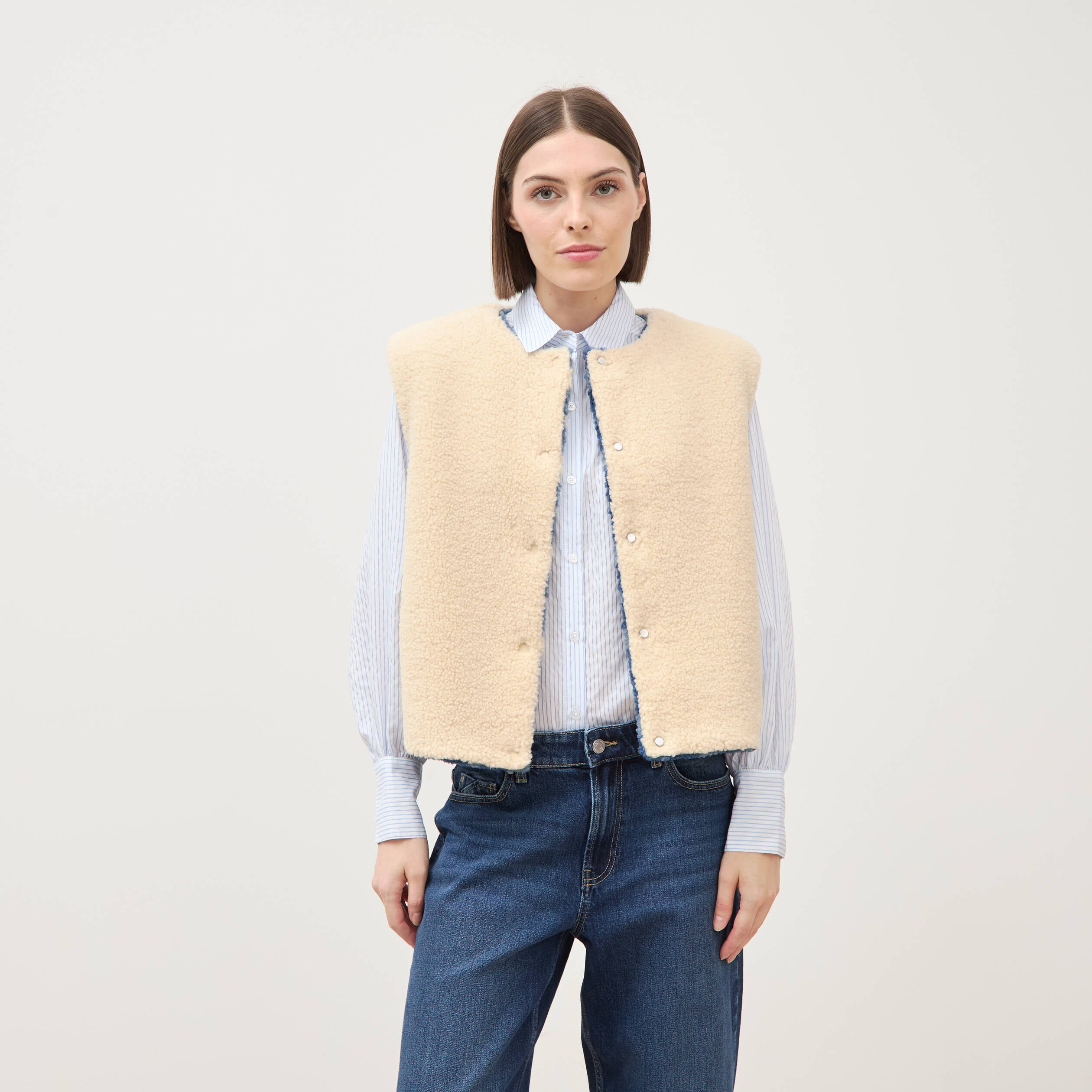Gilet sans manches r&eacute;versible bleu femme