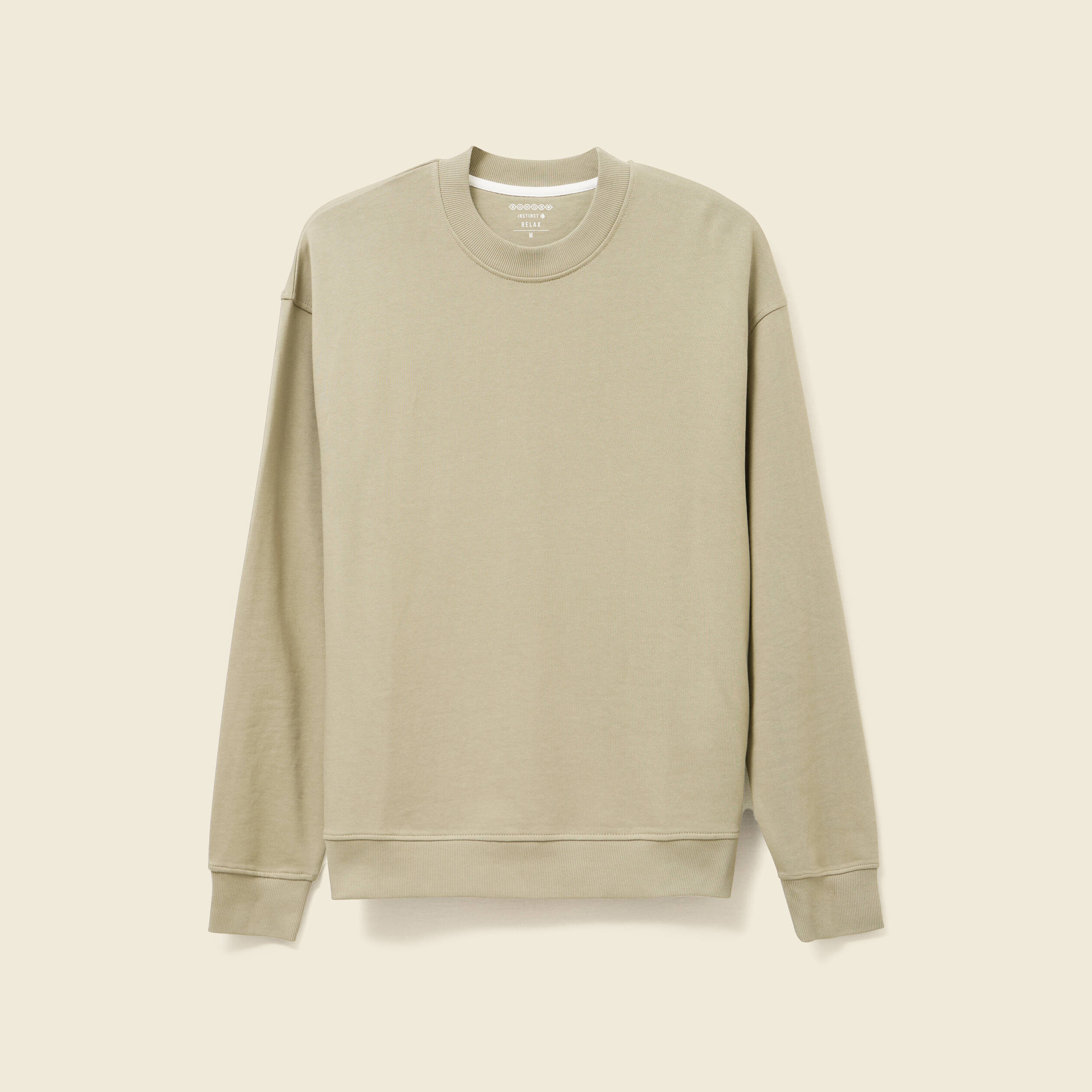 Sweat col rond manches longues en coton vert kaki homme