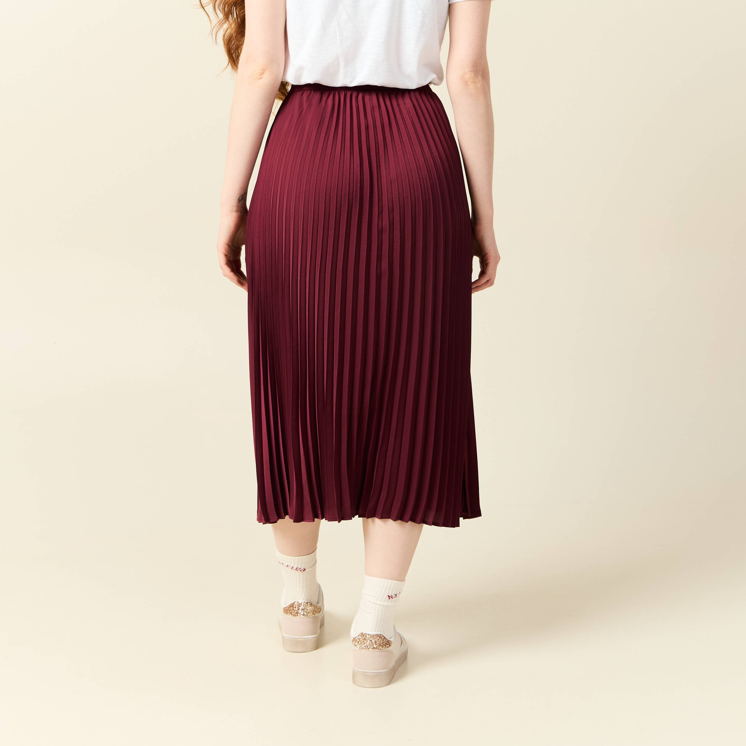 jupe longue droite plissee bordeaux femme Jupe longue droite plissée bordeaux femme