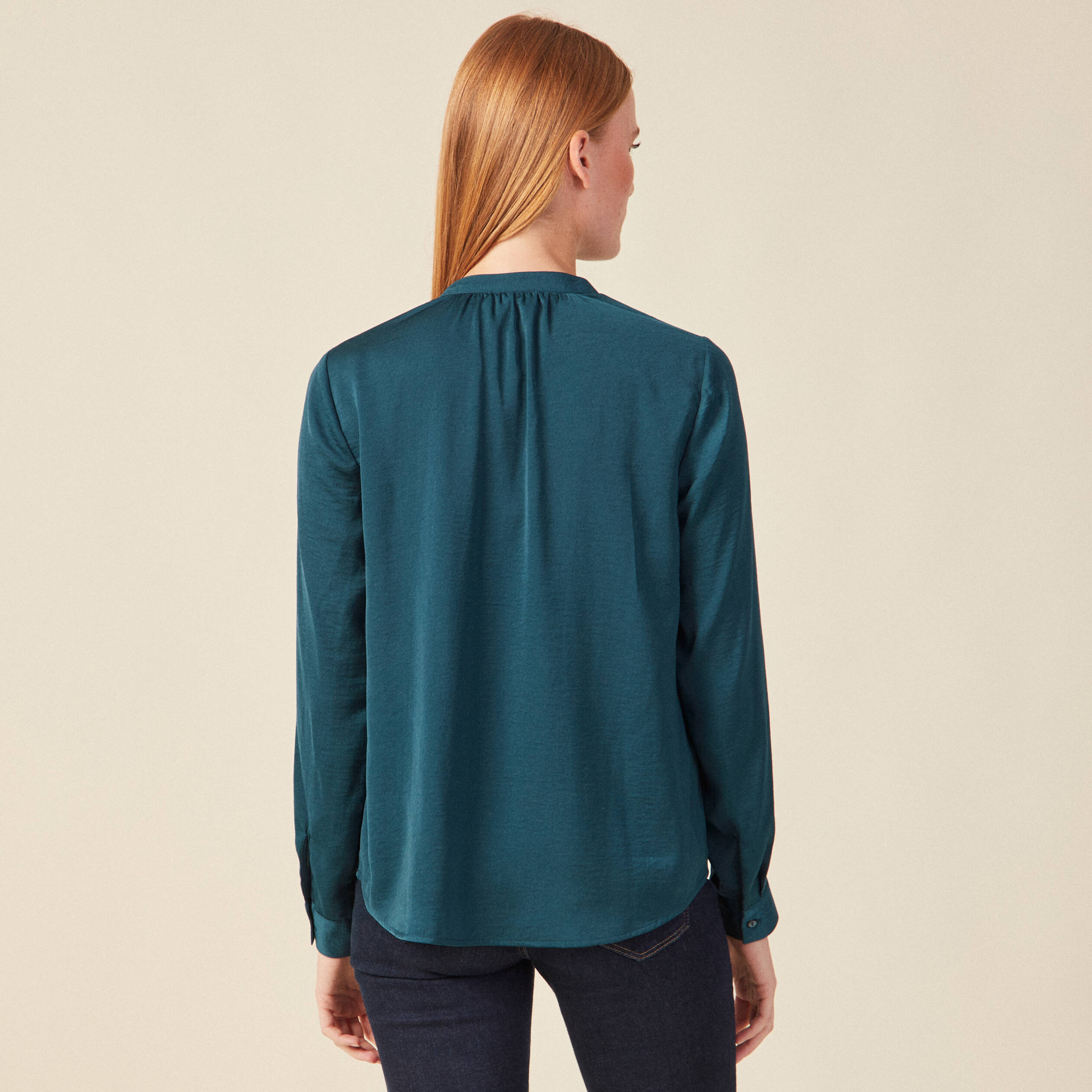 Blouse manches longues bleu canard femme