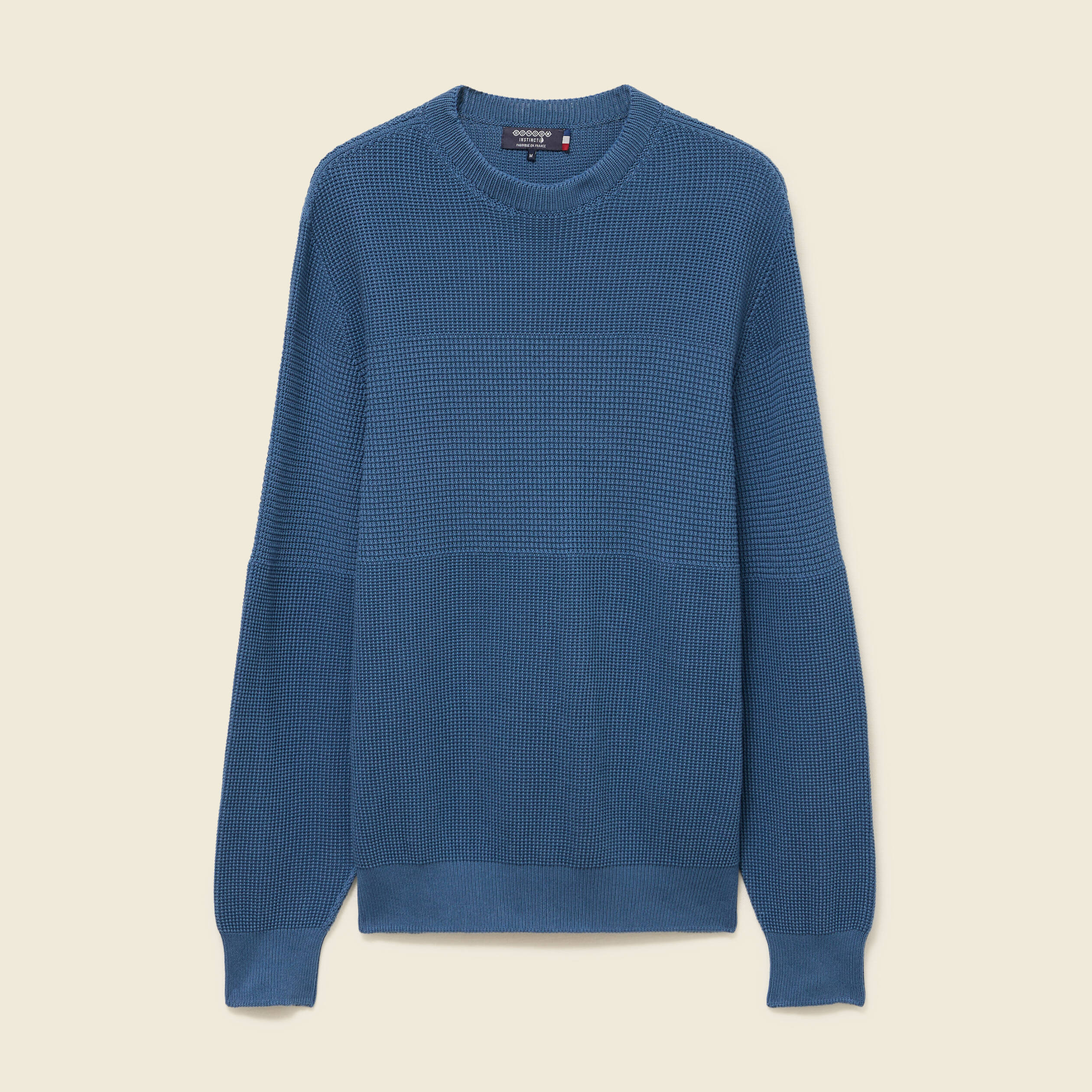 Pull col rond manches longues en coton bleu gris homme