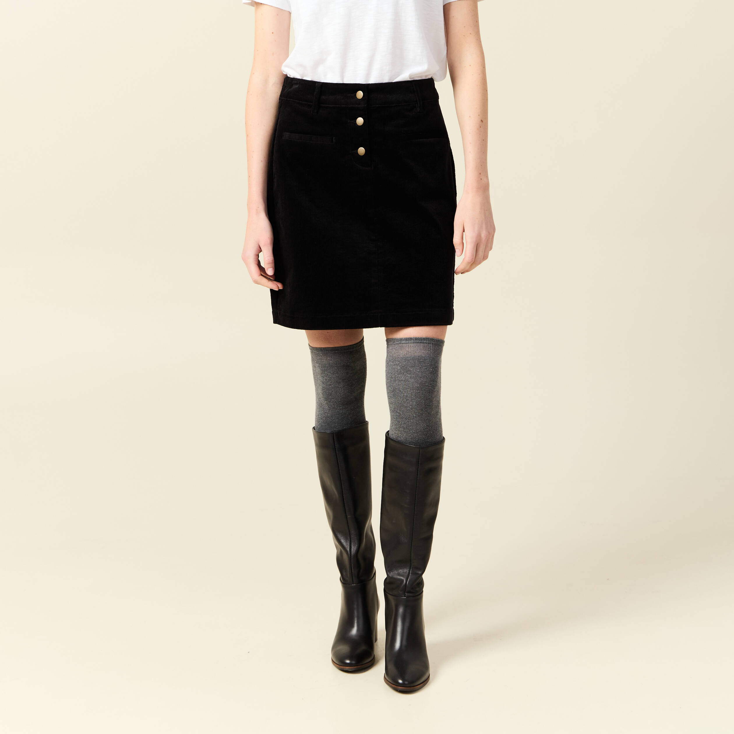 Jupe droite velours noir femme