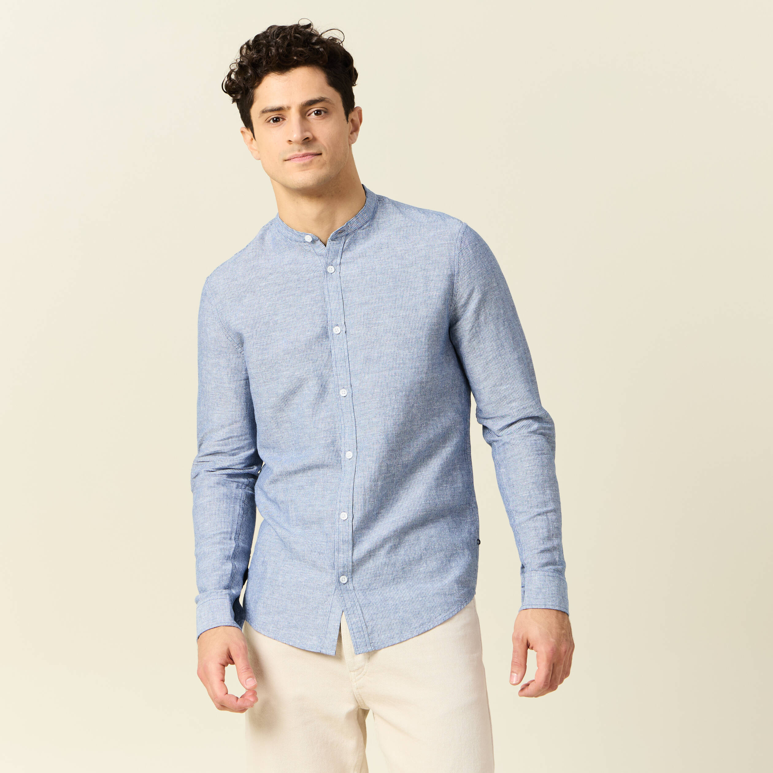 Chemise manches longues bleu gris homme