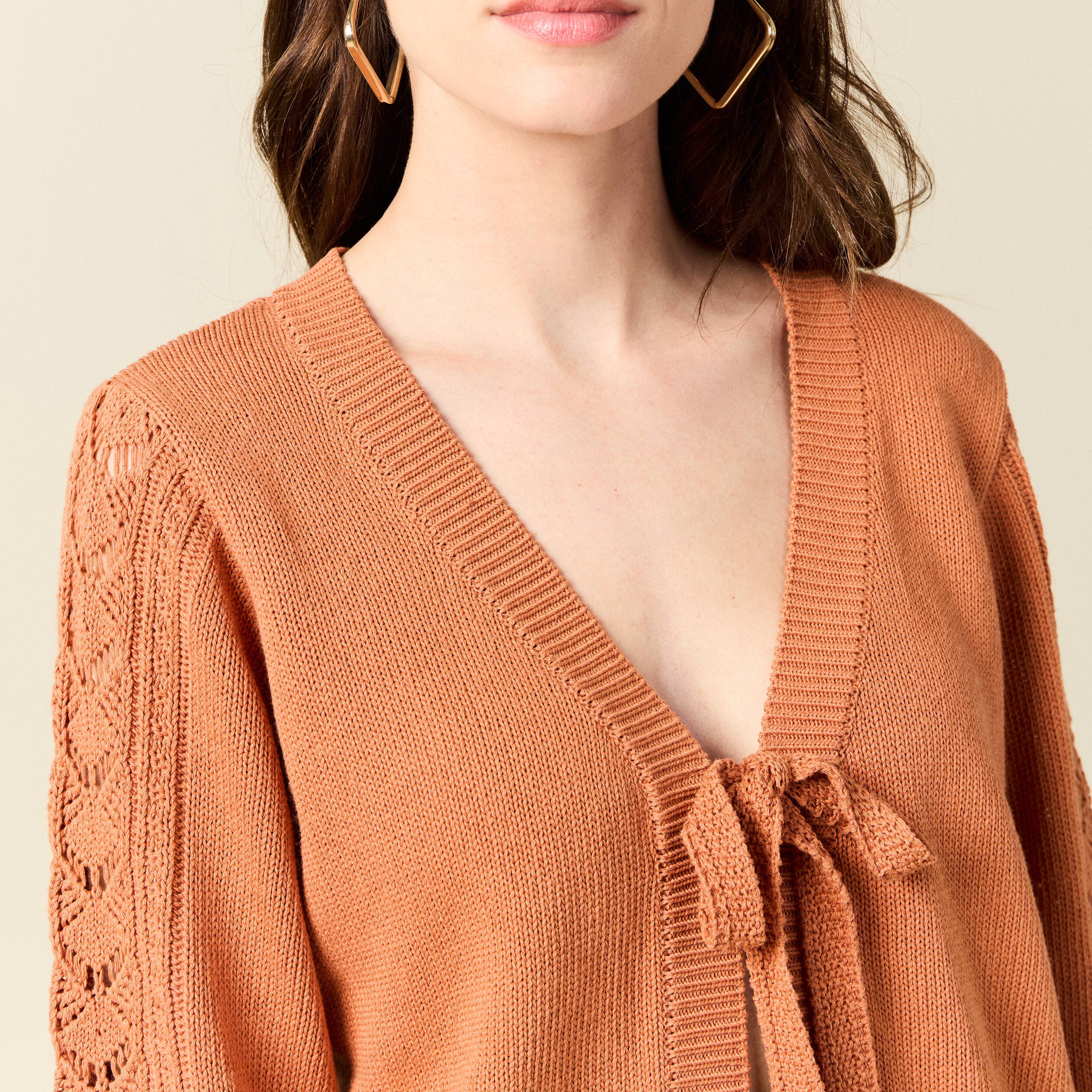 Kimono ajour&eacute; col v manches 3/4 rouge fonc&eacute; femme