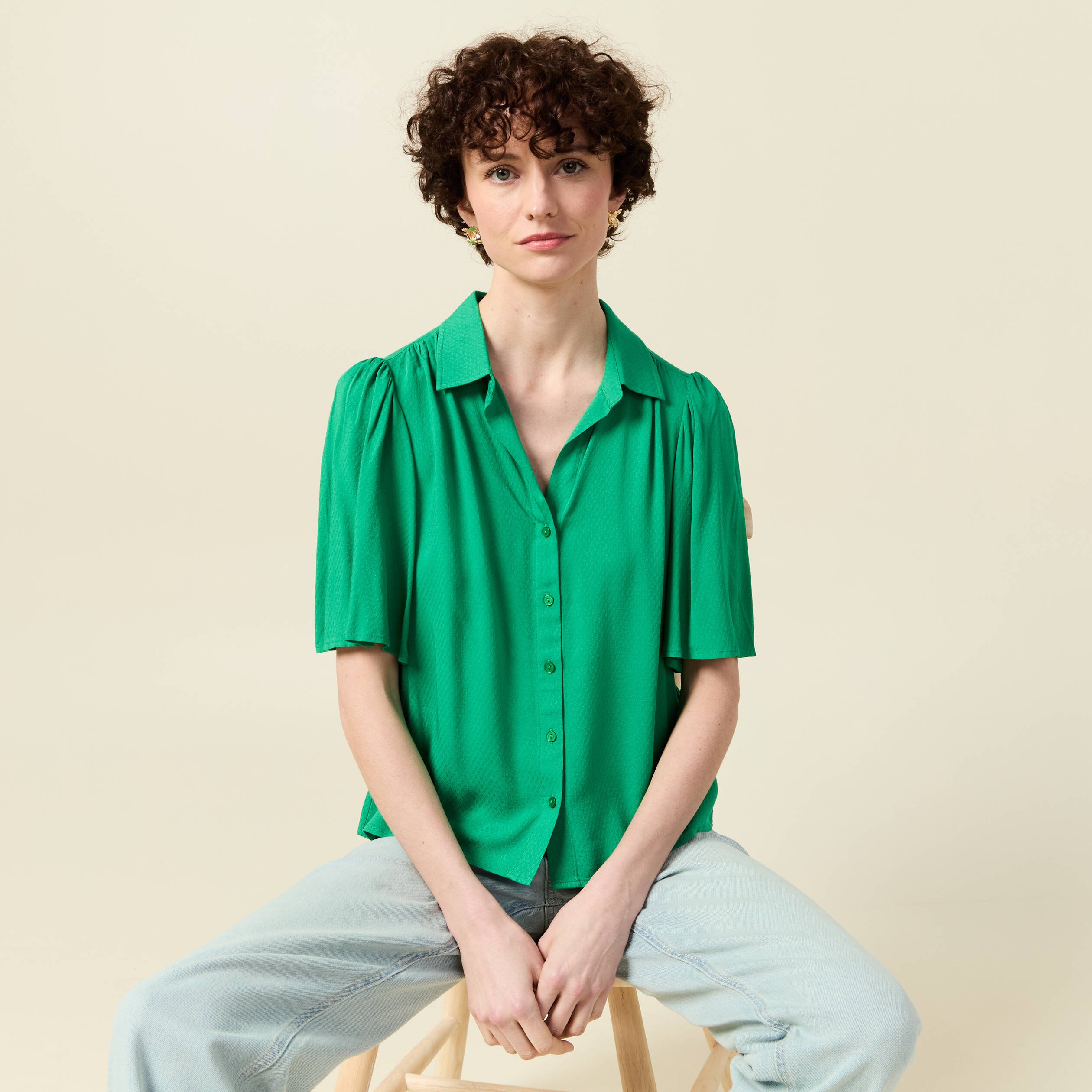 Chemise manches courtes vert femme