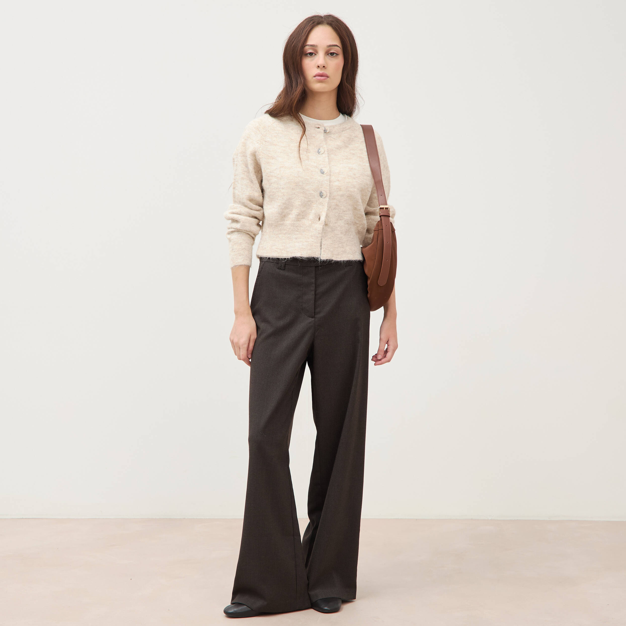 Gilet manches longues col rond creme femme