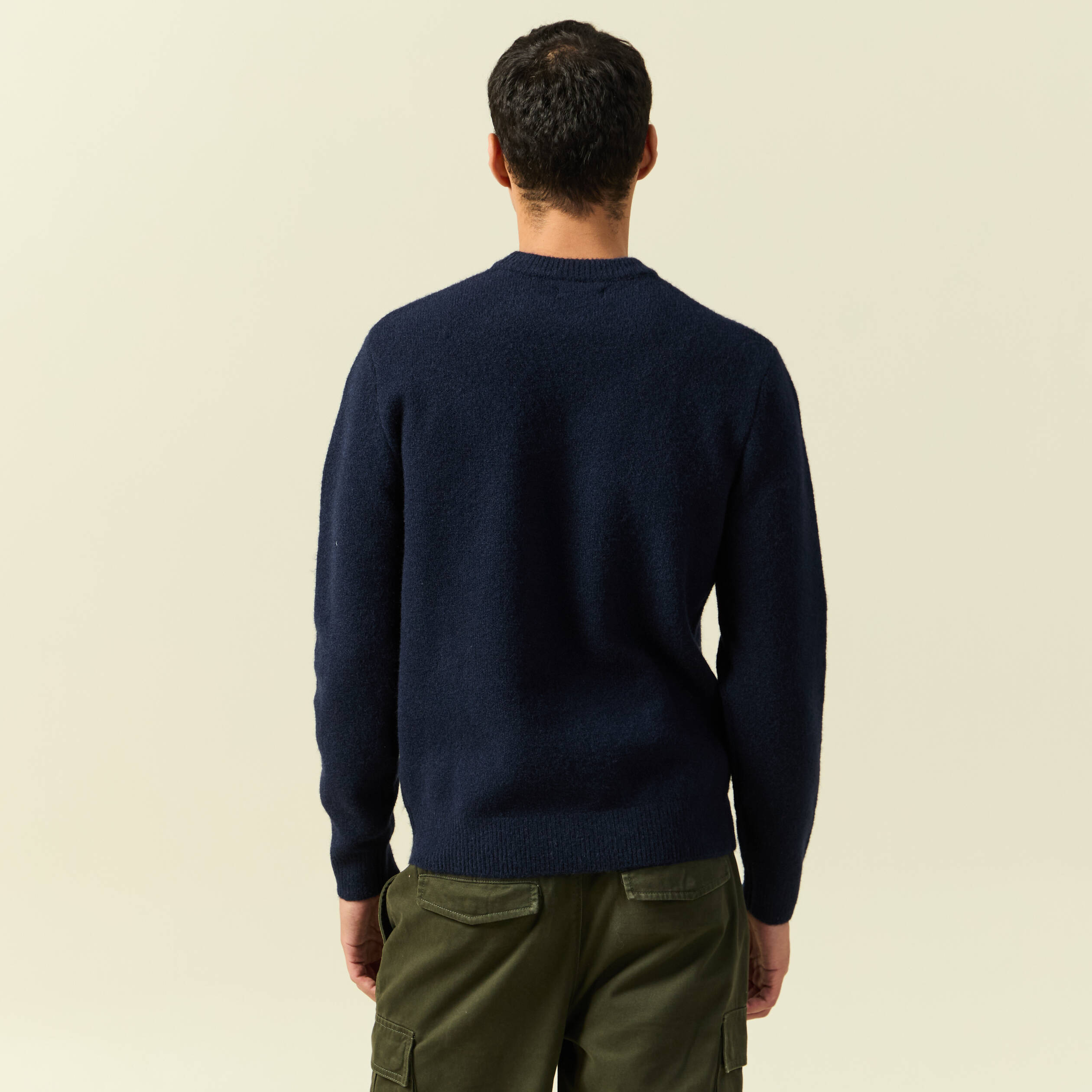 Pull col rond manches longues bleu marine homme