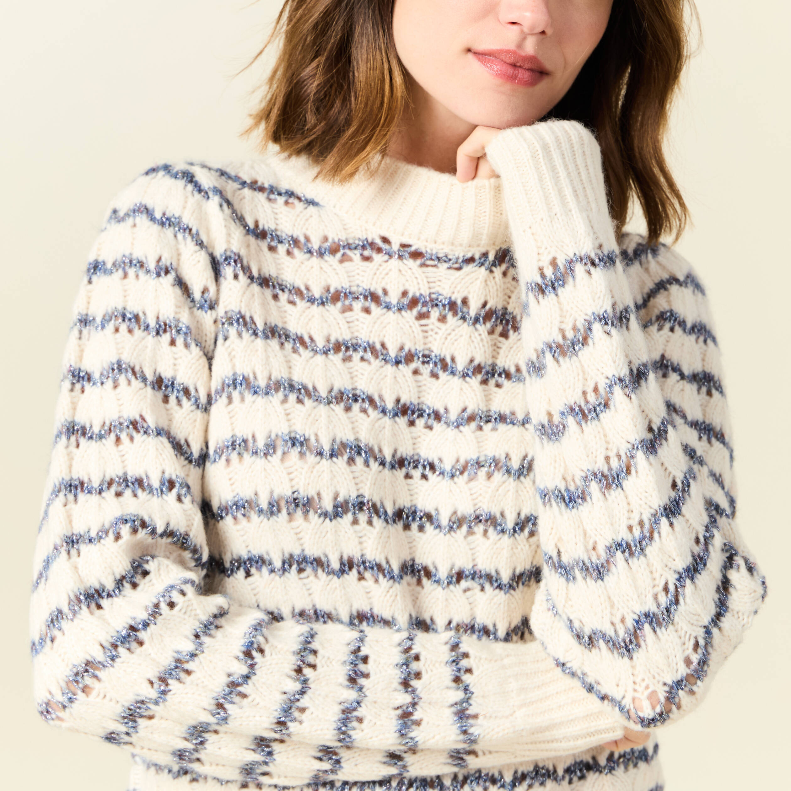 pull manches longues ajoure ecru femme Pull manches longues ajouré ecru femme