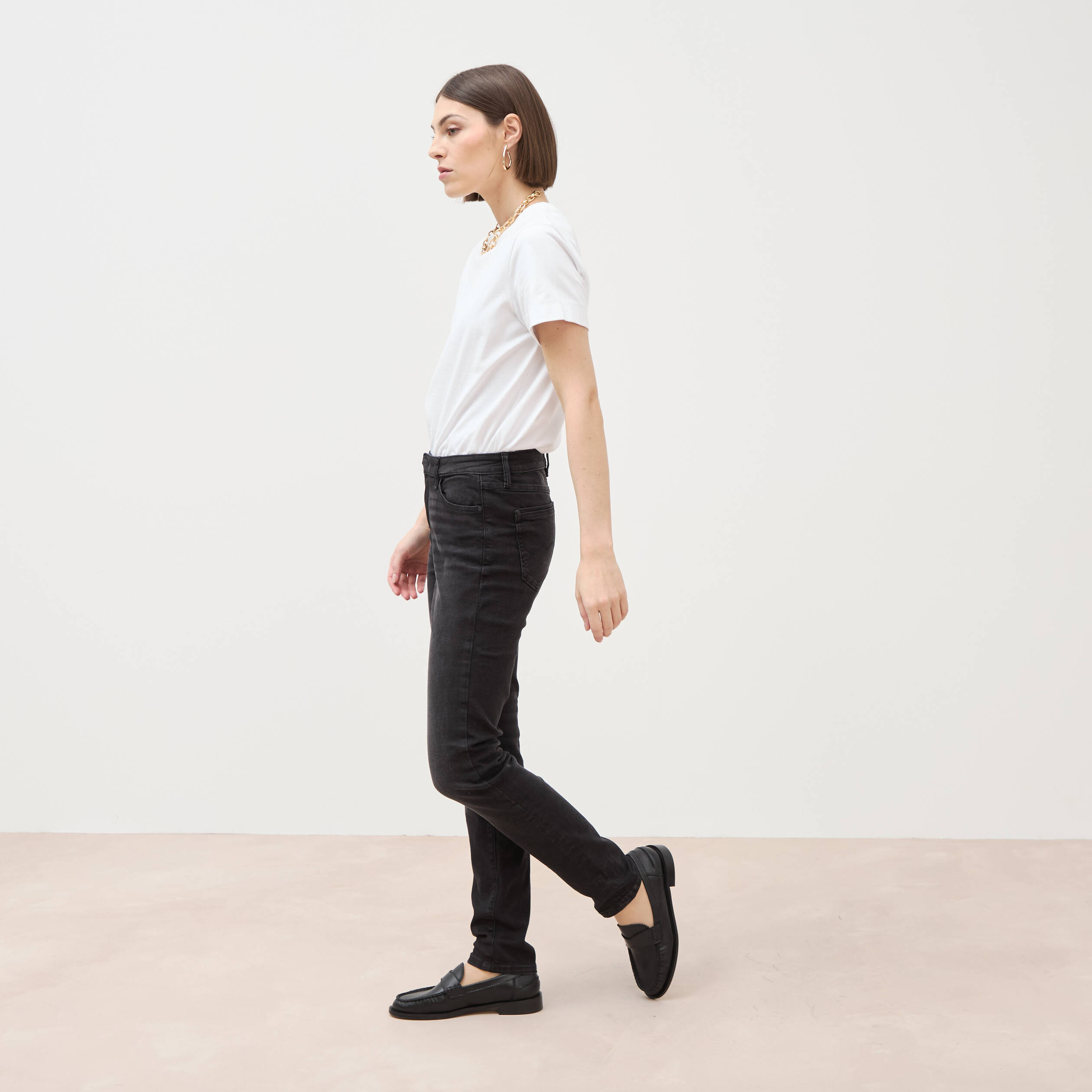 Jeans slim taille haute denim noir femme