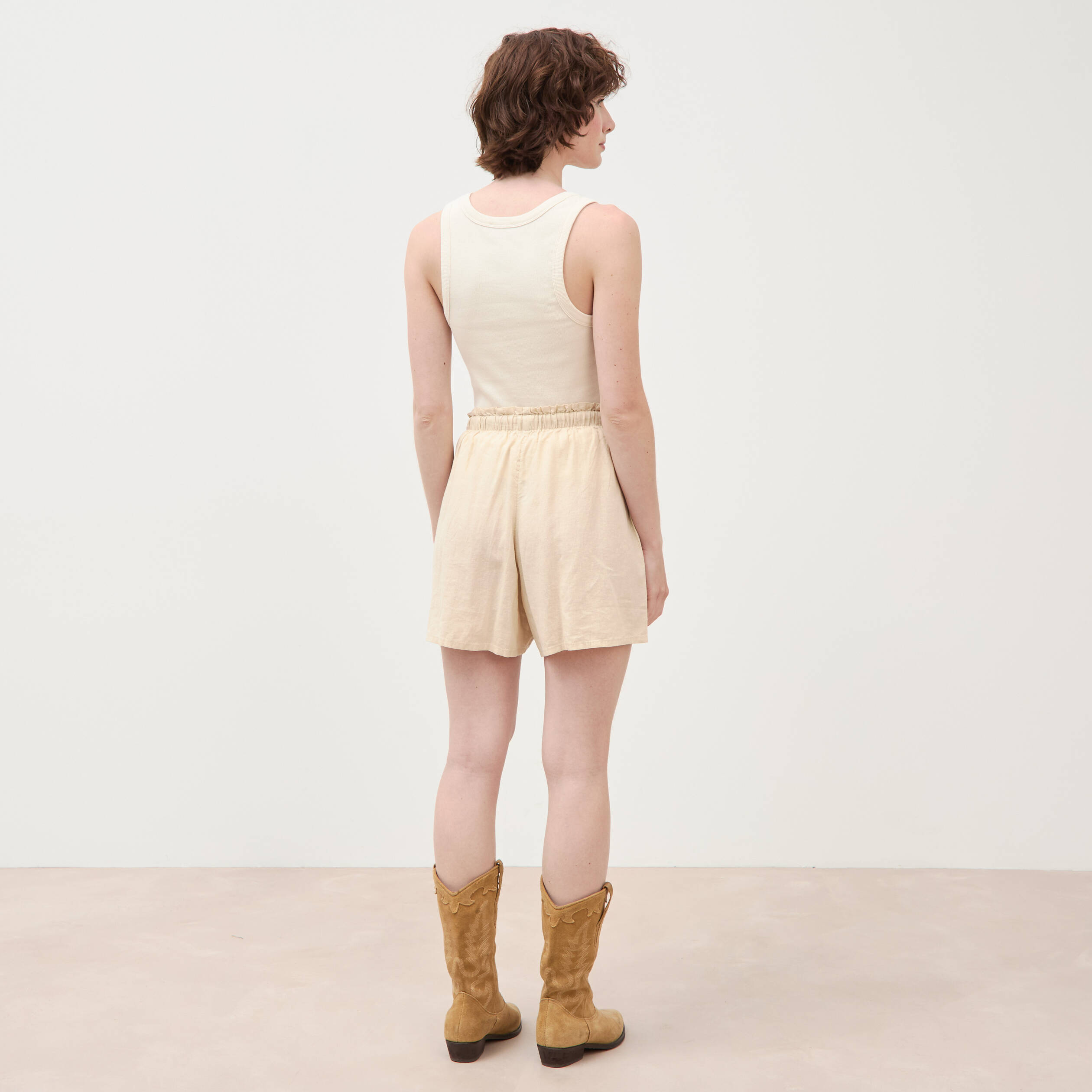 Short taille haute creme femme