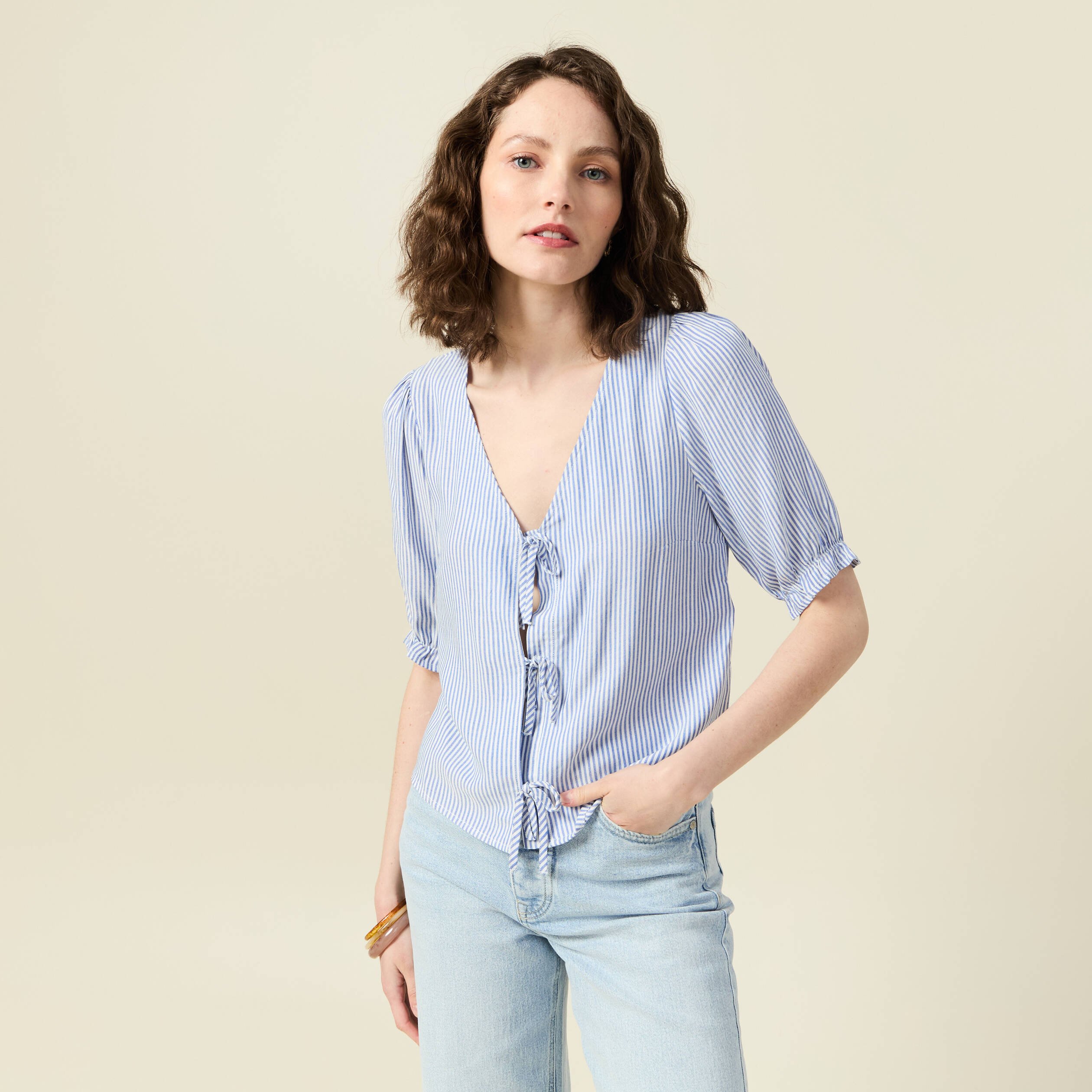blouse manches 34 ecru femme Blouse manches 3/4 ecru femme