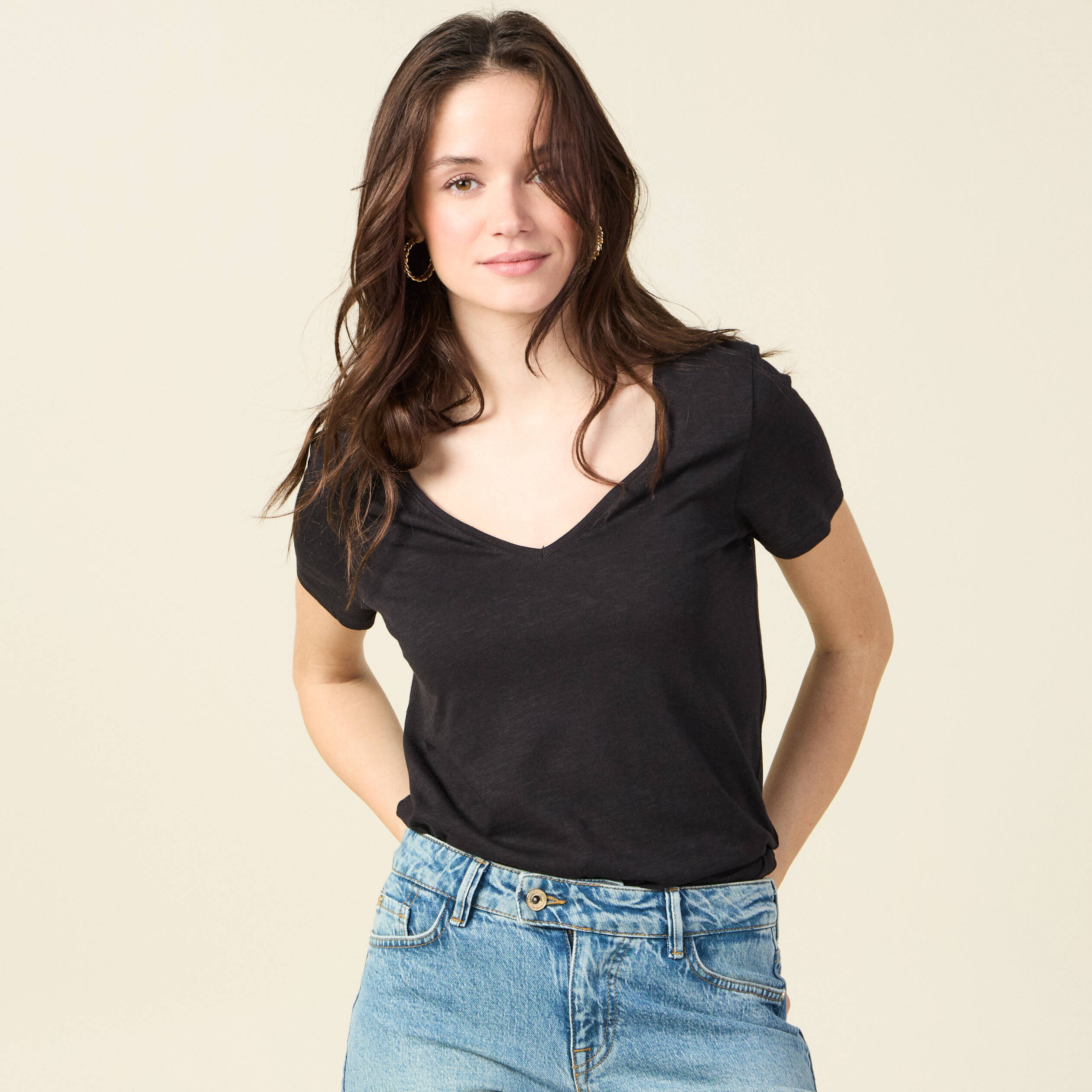 T shirt manches courtes noir femme Bonobo
