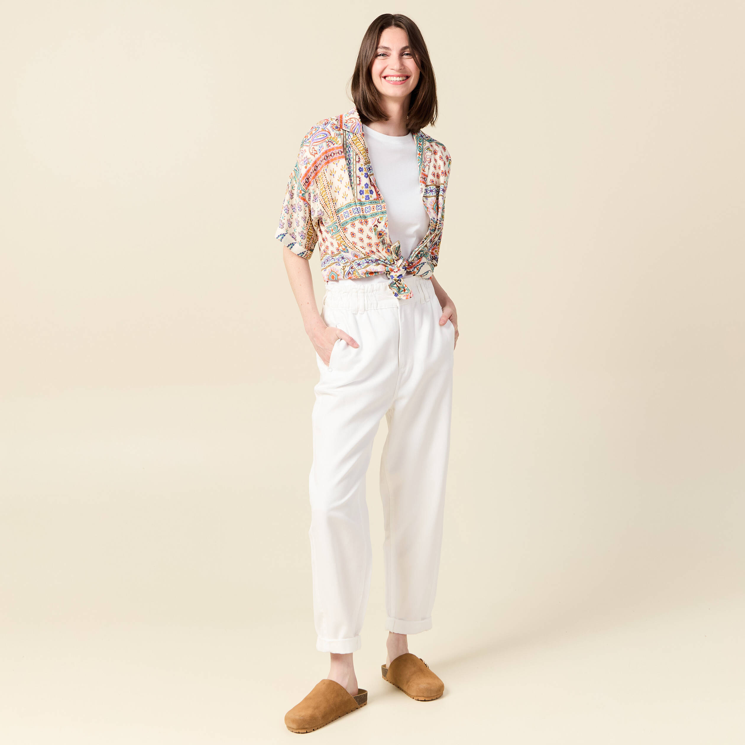 jeans slouchy taille haute denim blanc femme Jeans slouchy taille haute denim blanc femme