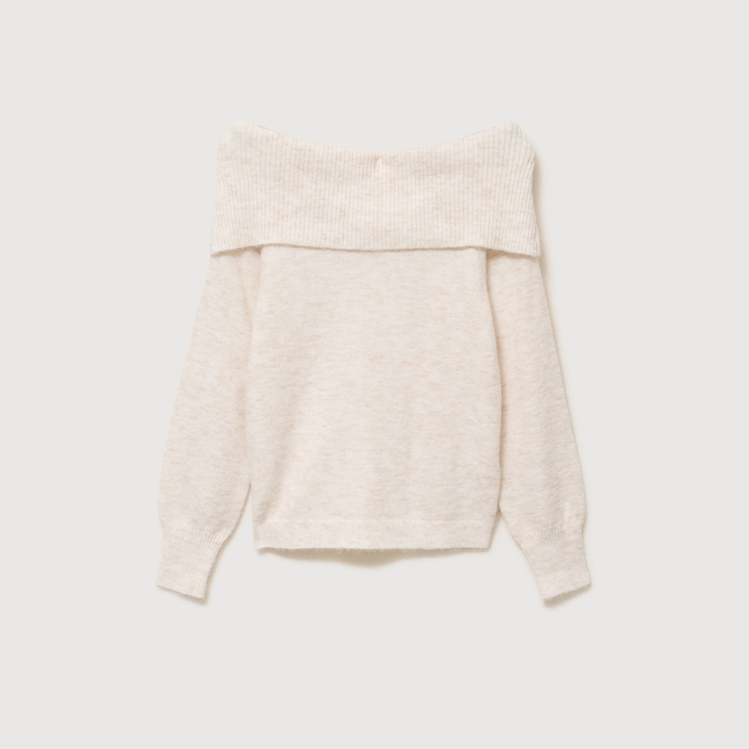 Pull droit manches longues bardot ecru femme