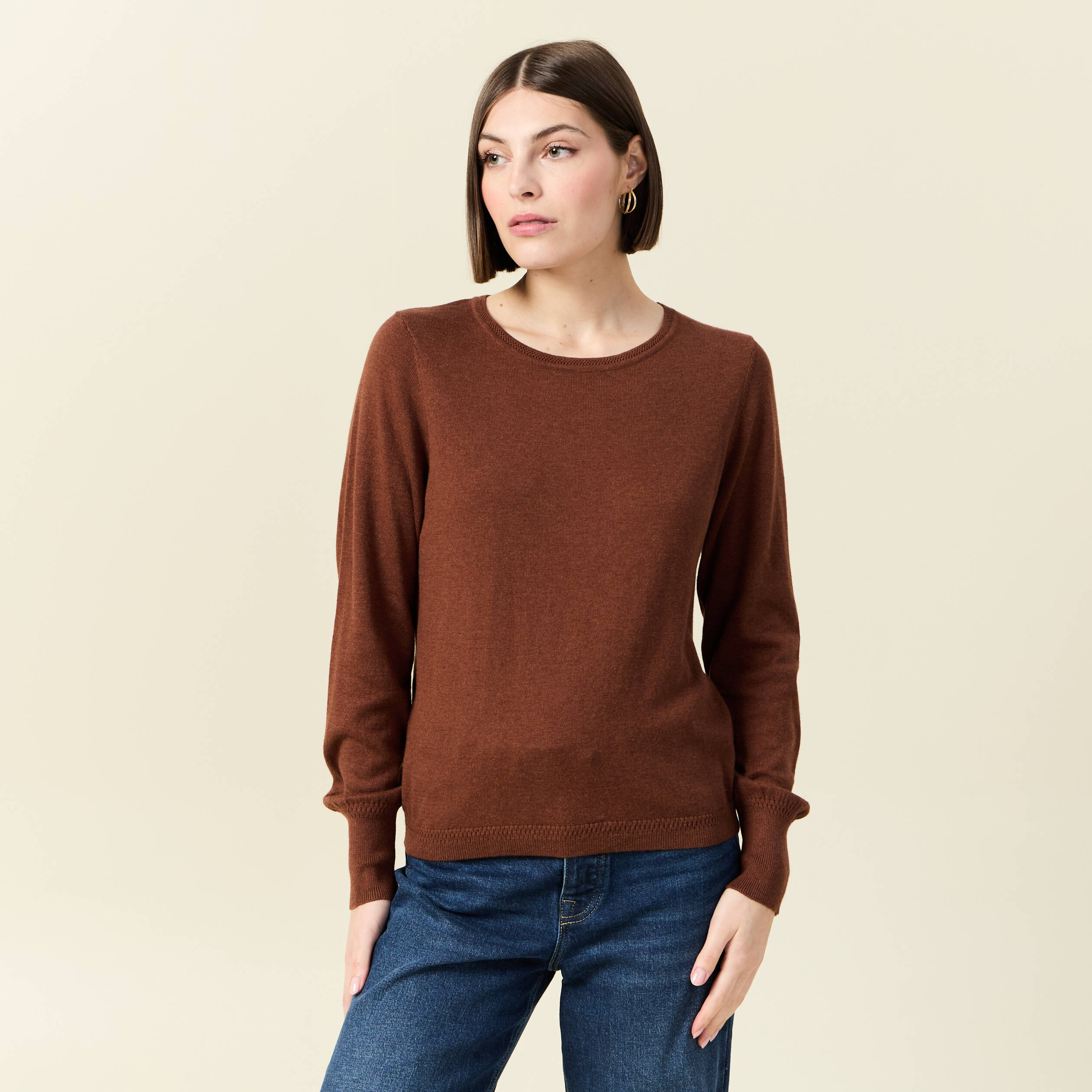 pull manches longues marron fonce femme Pull manches longues marron foncé femme