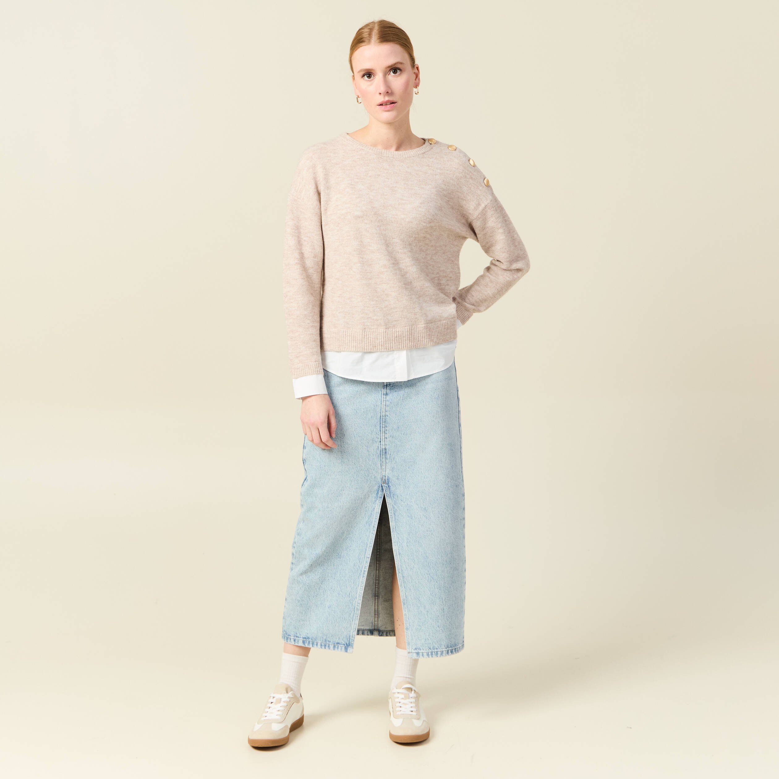 pull manches longues 2 en 1 creme femme Pull manches longues 2-en-1 creme femme