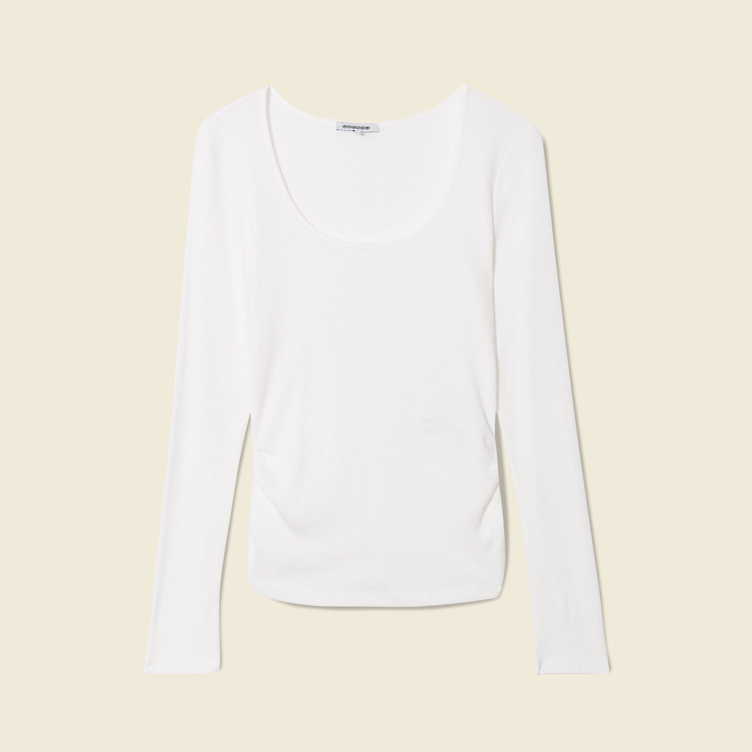 T-shirt manches longues côtelé ecru femme