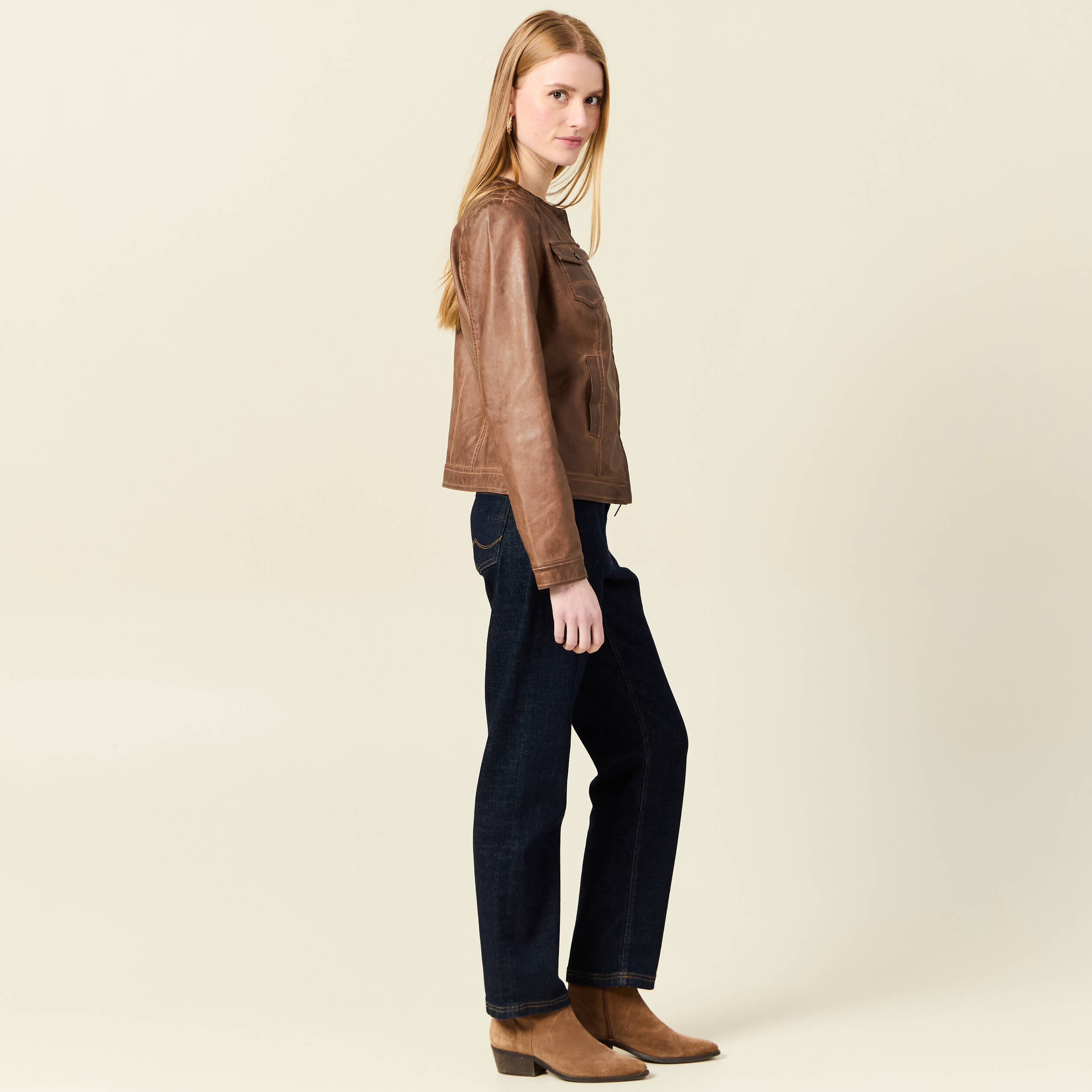 Veste cintr e zipp e col rond marron femme Bonobo