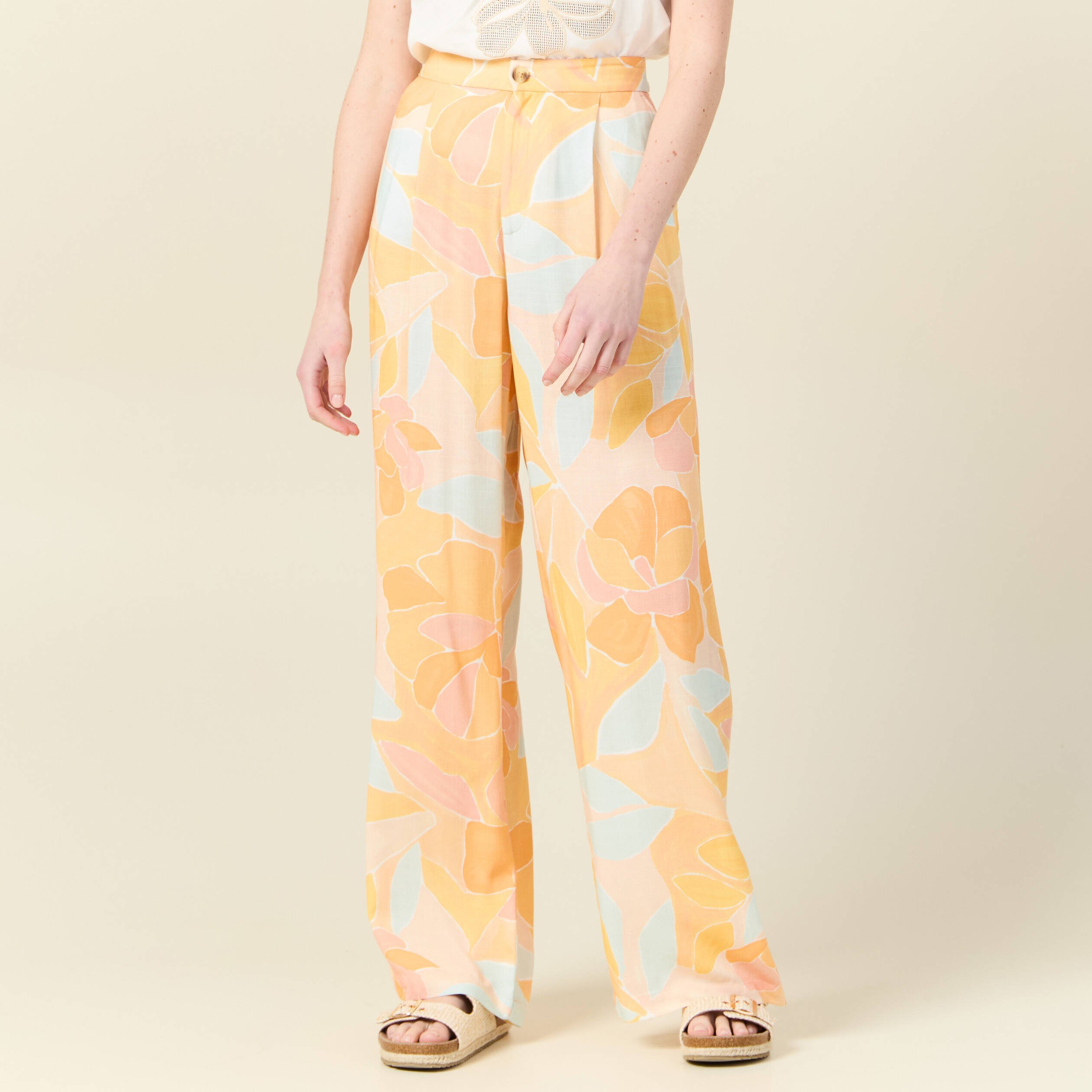 pantalon large fluide orange clair femme Pantalon large fluide orange clair femme