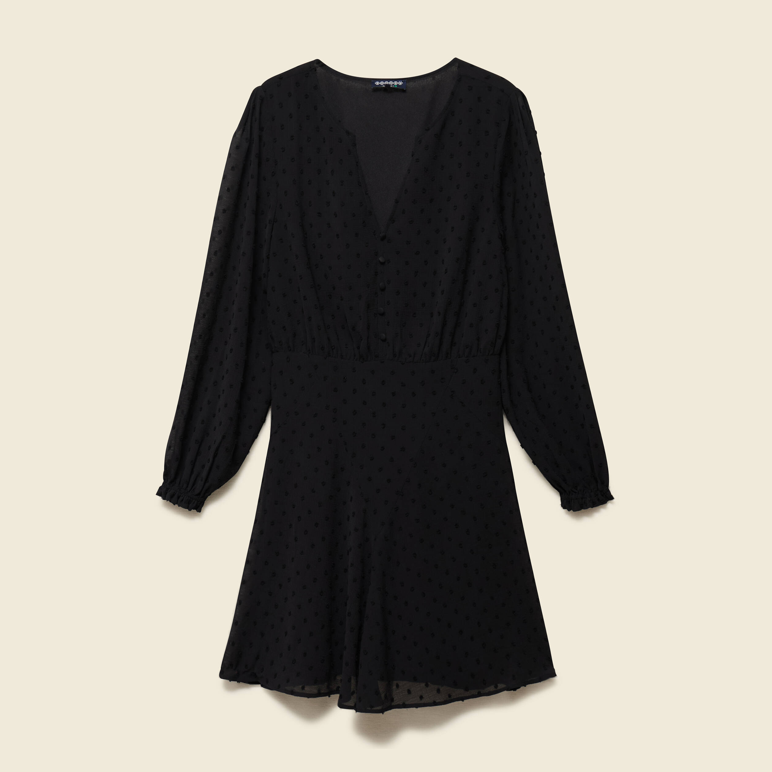 Robe fluide col v manches longues noir femme