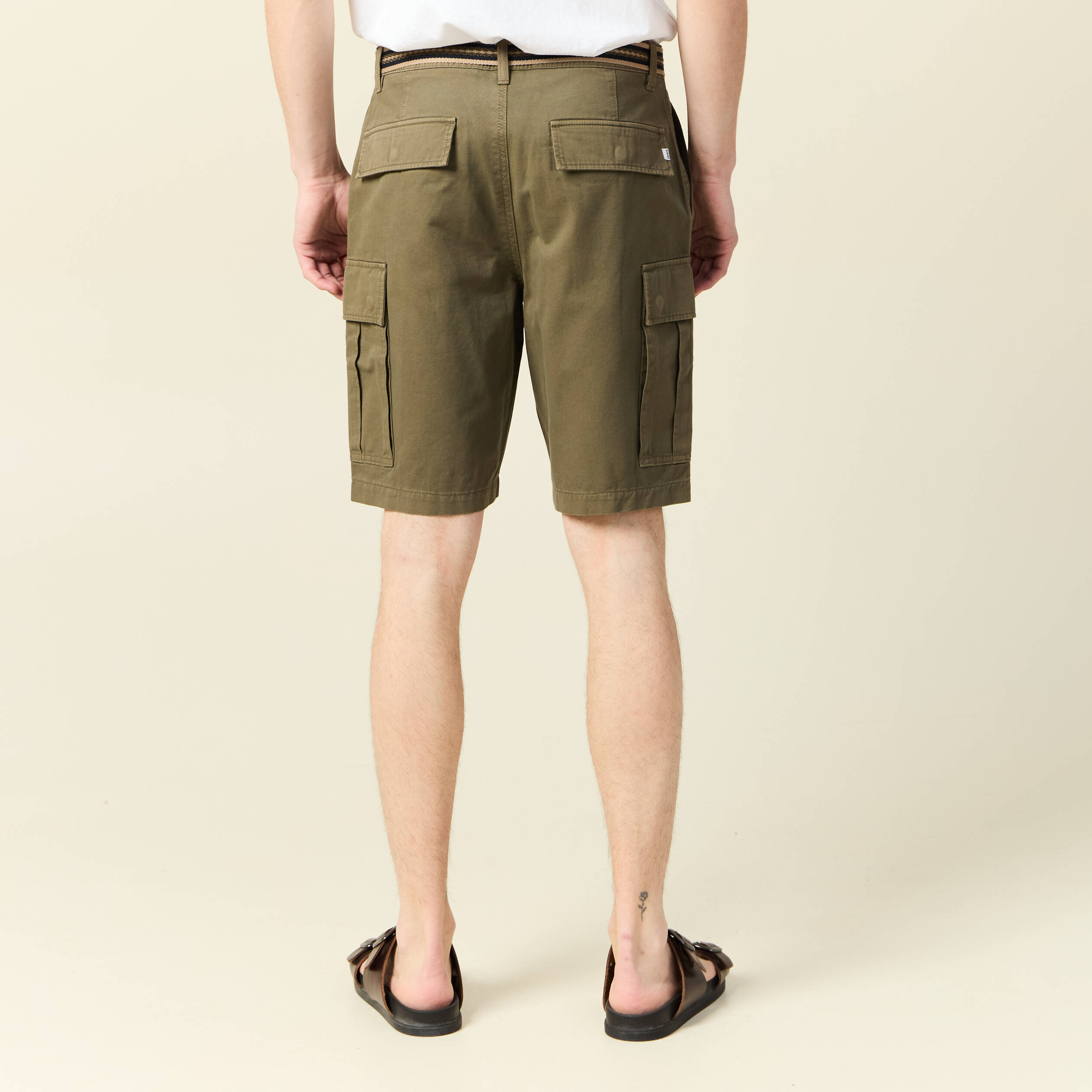 bermuda droit cargo ceinture vert kaki homme Bermuda droit cargo ceinture vert kaki homme